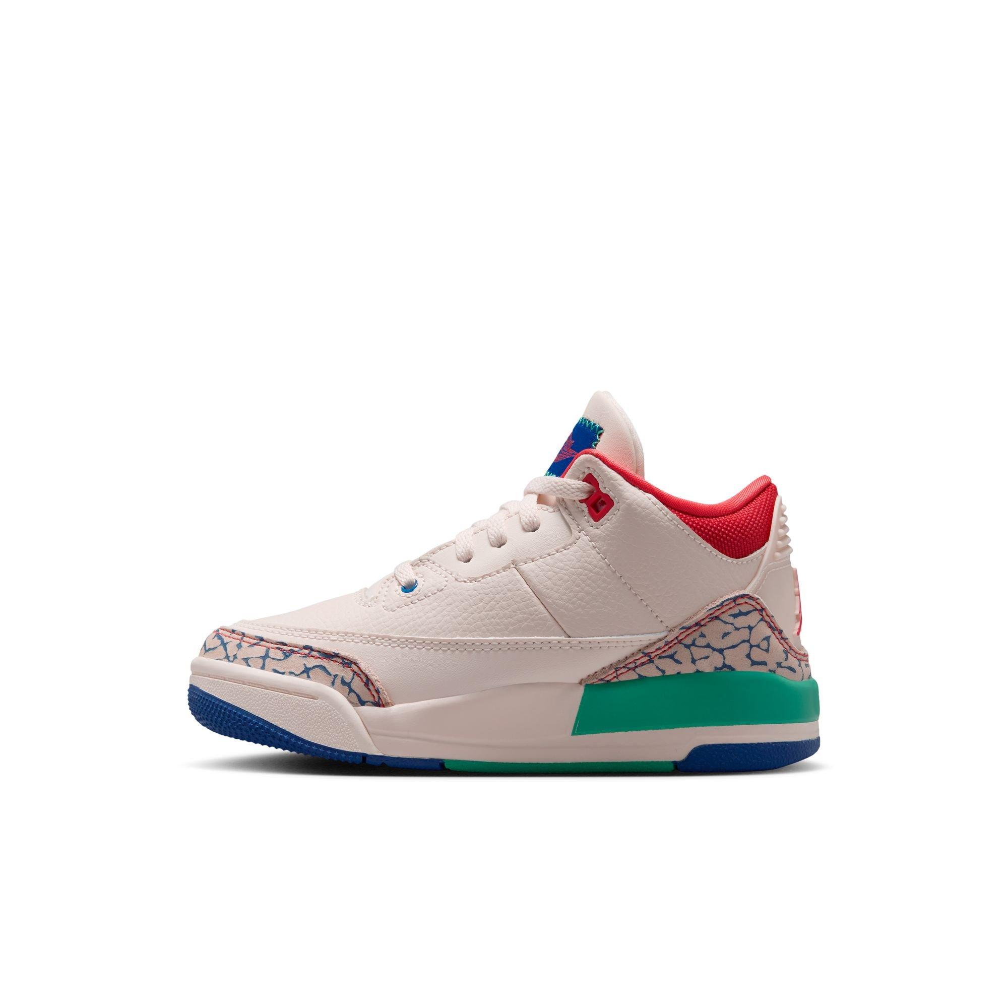 Jordan Retro 3 "Chalk and True Blue" Preschool Kids' Shoe - CHALK/TRACK RED-TRUE BLUE-KINETIC GREEN