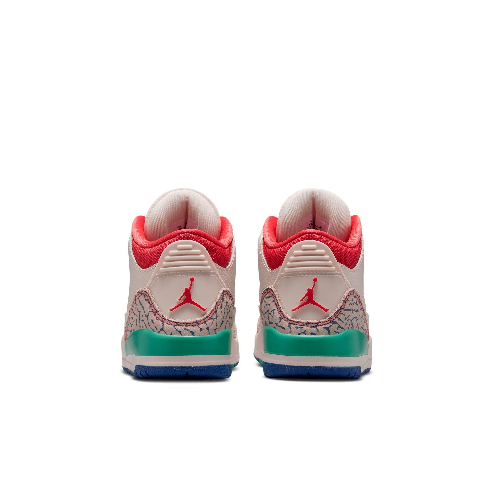 Jordan Retro 3 "Chalk and True Blue" Preschool Kids' Shoe - CHALK/TRACK RED-TRUE BLUE-KINETIC GREEN