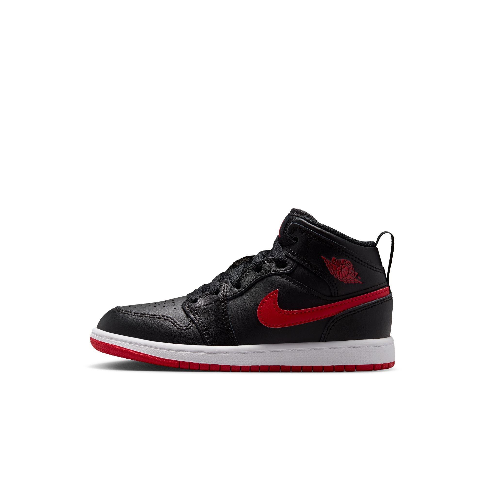 Jordan 1 Mid "Black/University Red/White" Preschool Boys' Shoe - BLACK/RED Thumbnail View 3