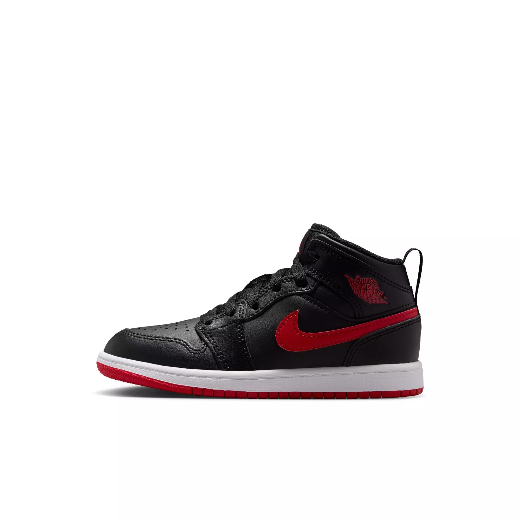 Jordan 1 Mid "Black/University Red/White" Preschool Boys' Shoe - BLACK/RED
