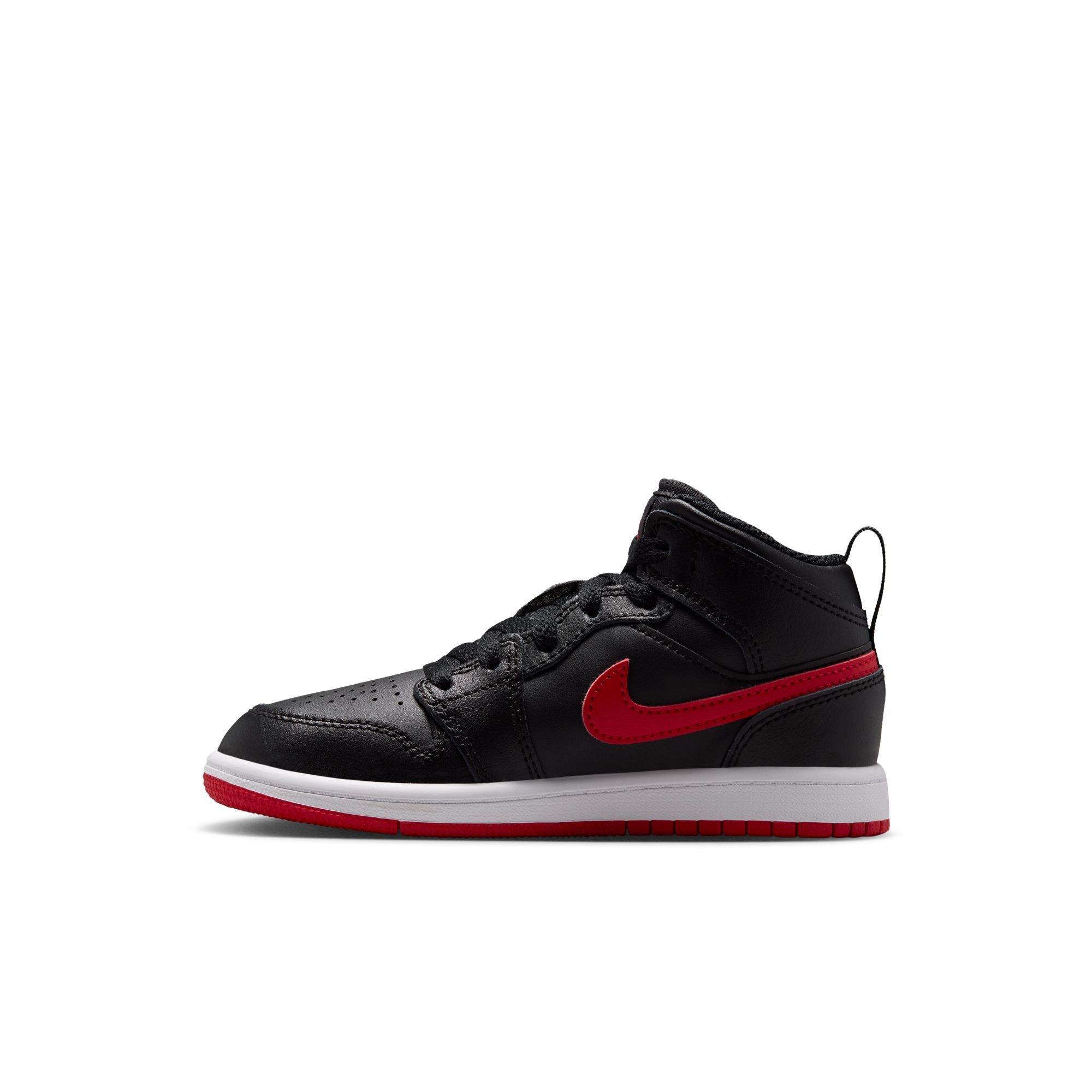 Jordan 1 Mid "Black/University Red/White" Preschool Boys' Shoe - BLACK/RED Thumbnail View 4