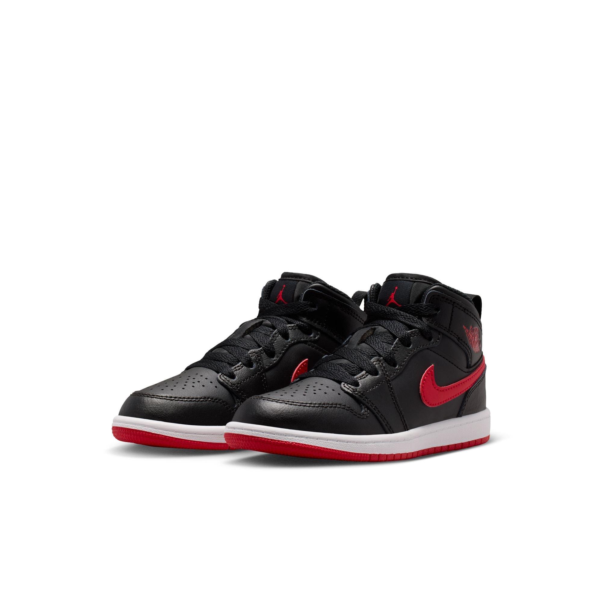 Jordan 1 Mid "Black/University Red/White" Preschool Boys' Shoe - BLACK/RED Thumbnail View 5