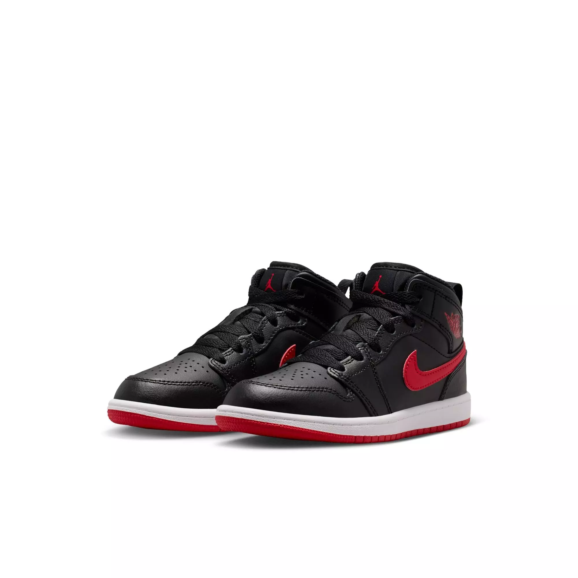 Jordan 1 Mid "Black/University Red/White" Preschool Boys' Shoe - BLACK/RED