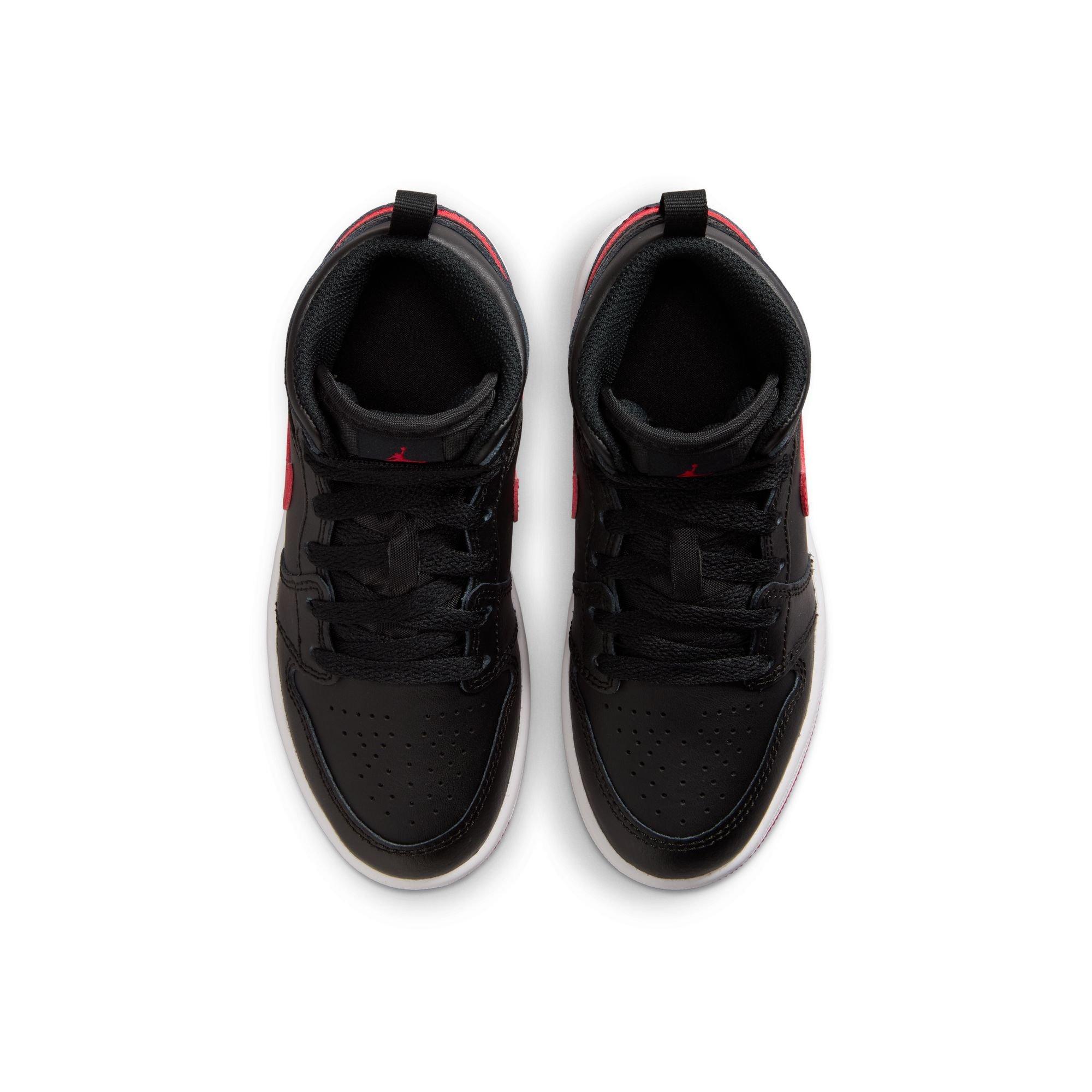 Jordan 1 Mid "Black/University Red/White" Preschool Boys' Shoe - BLACK/RED Thumbnail View 6