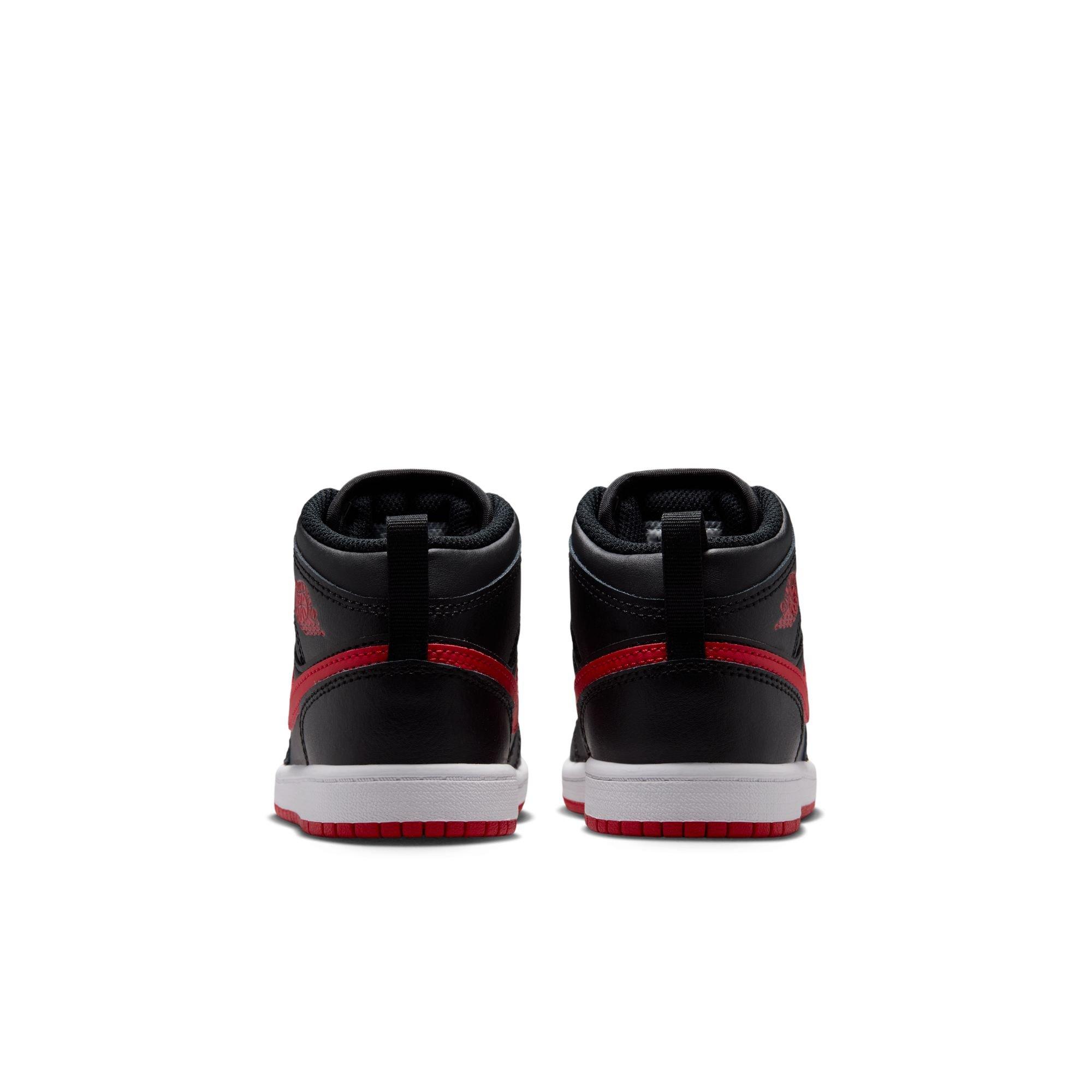 Jordan 1 Mid "Black/University Red/White" Preschool Boys' Shoe - BLACK/RED Thumbnail View 7