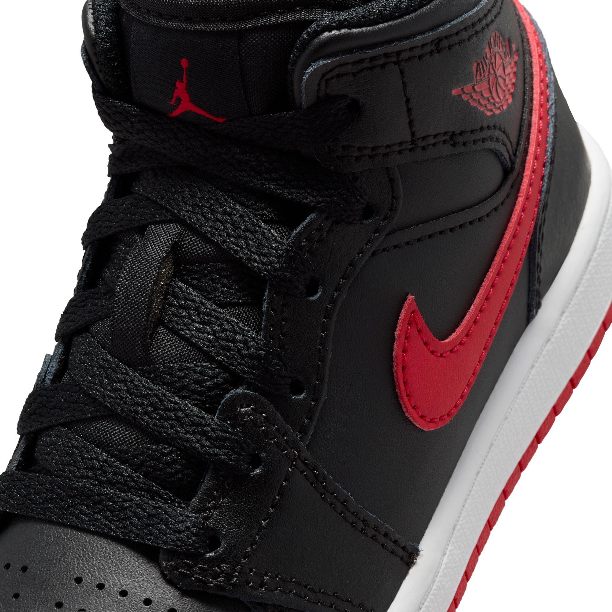 Jordan 1 Mid "Black/University Red/White" Preschool Boys' Shoe - BLACK/RED Thumbnail View 10