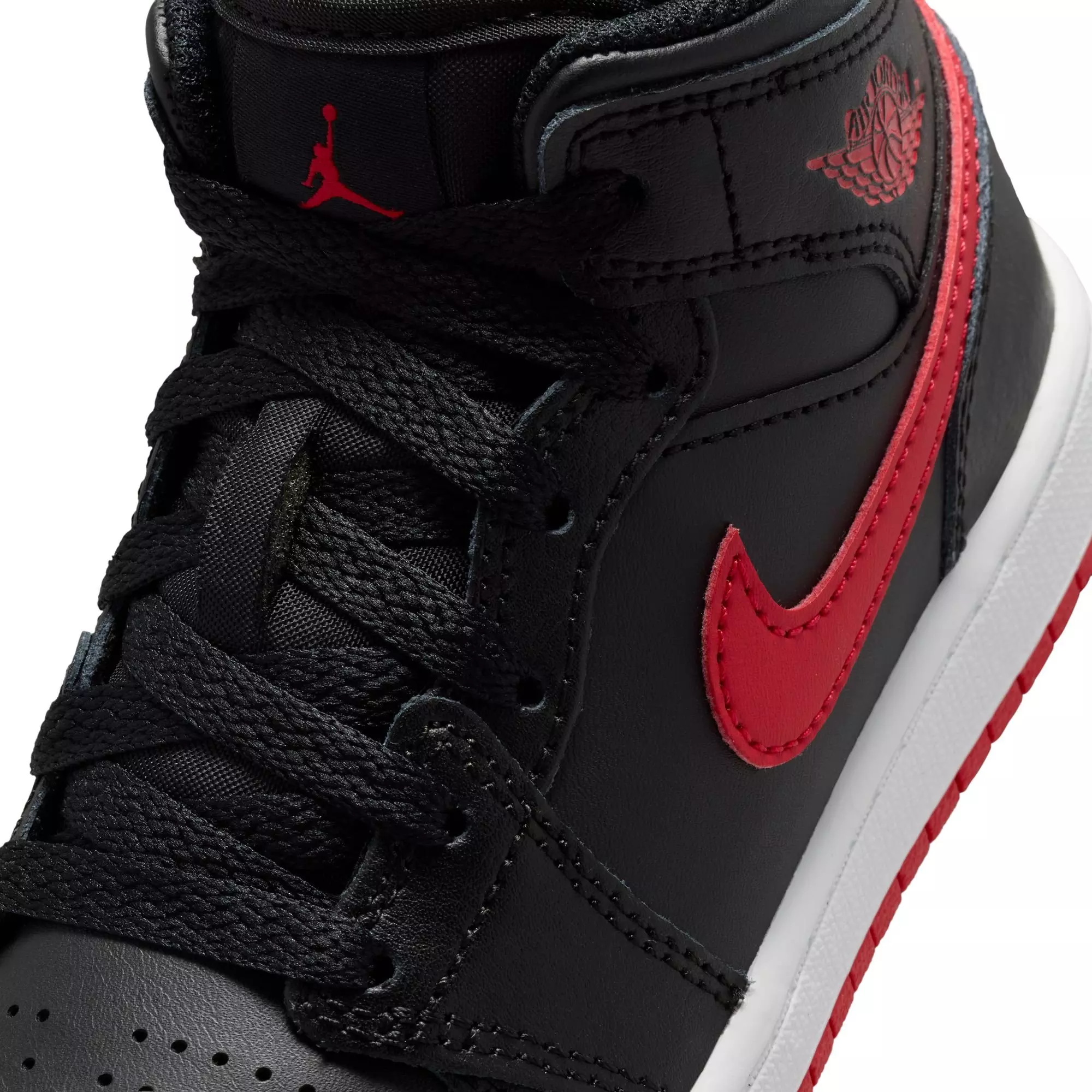 Jordan 1 Mid "Black/University Red/White" Preschool Boys' Shoe - BLACK/RED