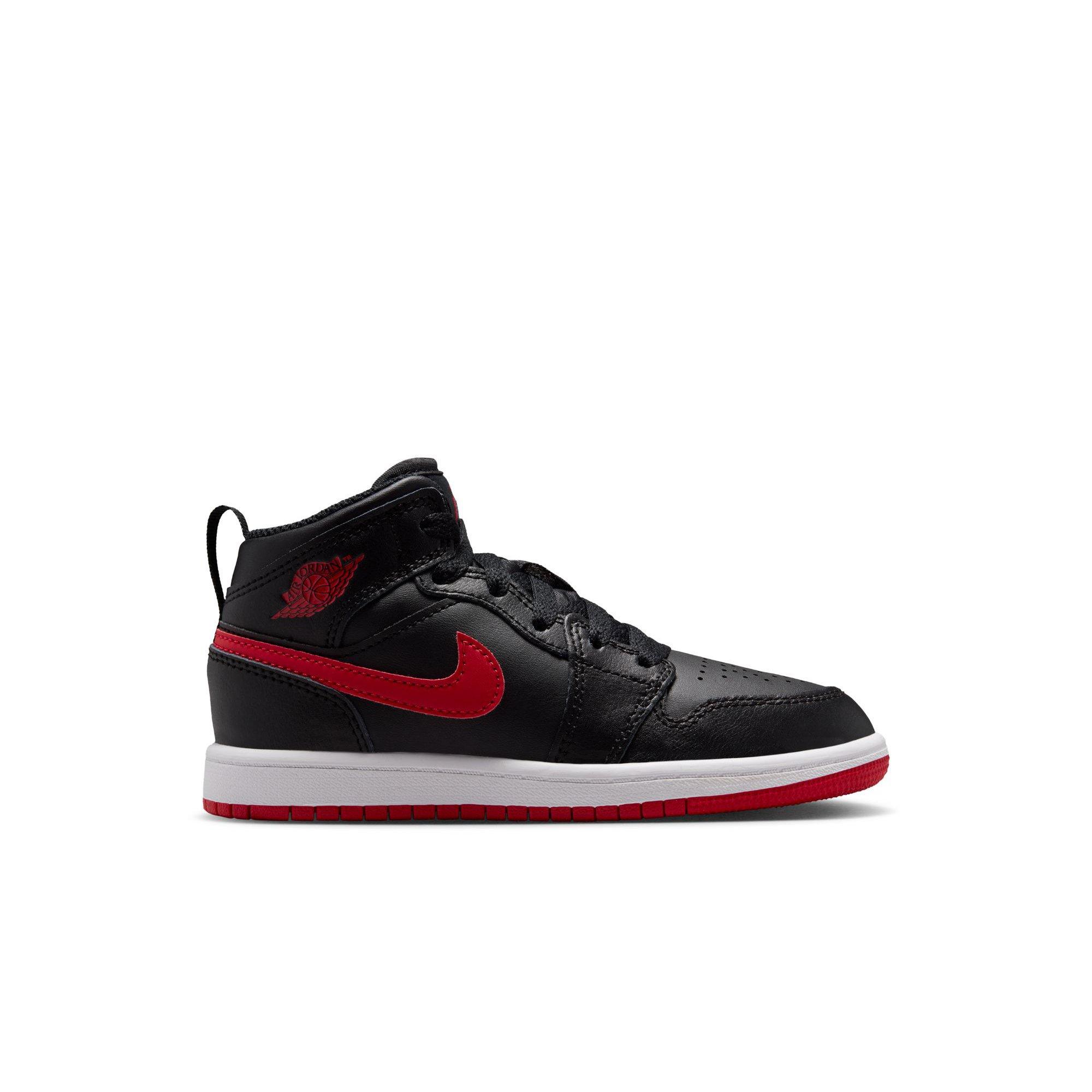 Jordan 1 Mid "Black/University Red/White" Preschool Boys' Shoe - BLACK/RED Thumbnail View 1