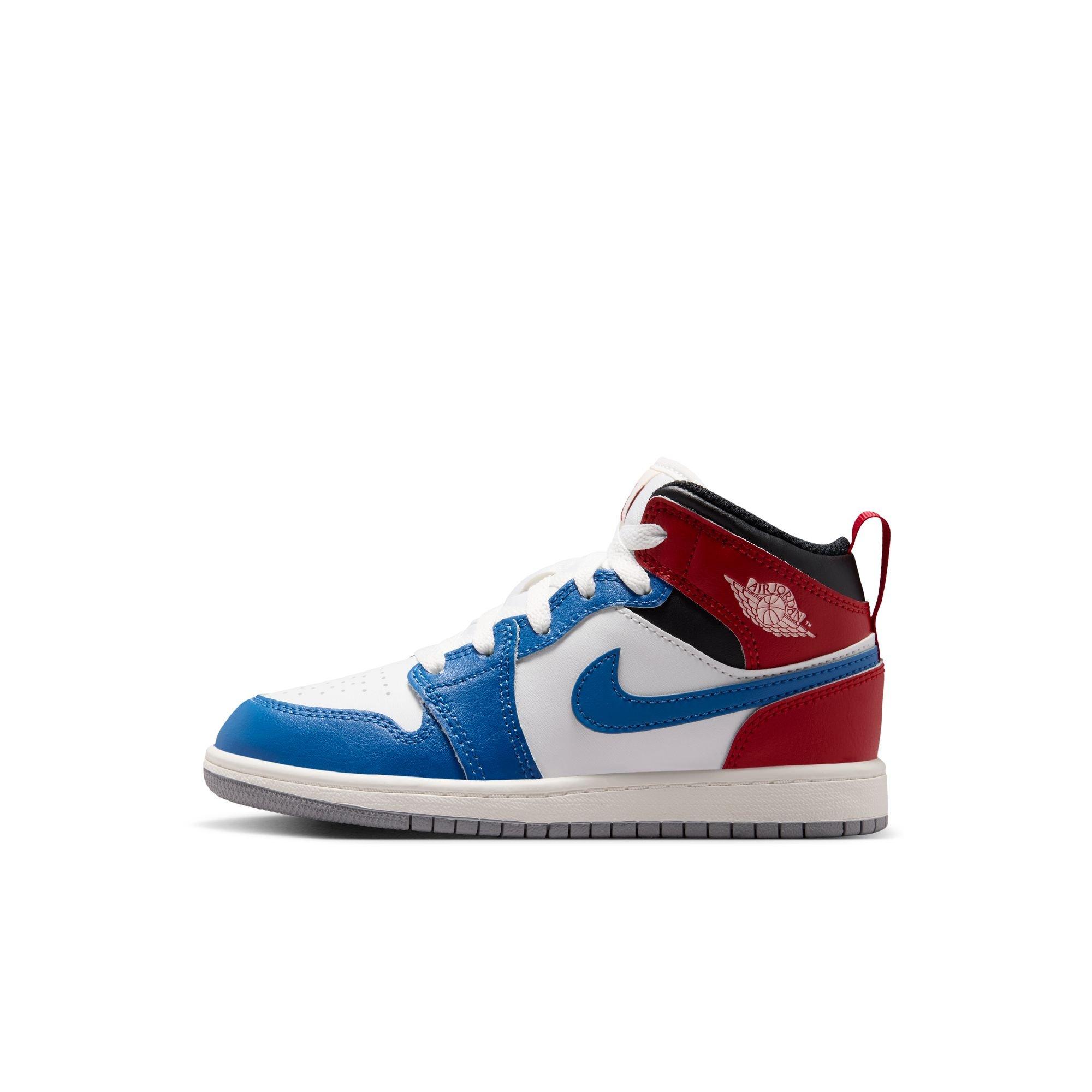 Jordan 1 Mid "True Blue/Summit White/Varsity Red/Black" Preschool Boys' Shoe - TRUE BLUE/SUMMIT WHITE/VARSITY RED/BLACK Thumbnail View 3