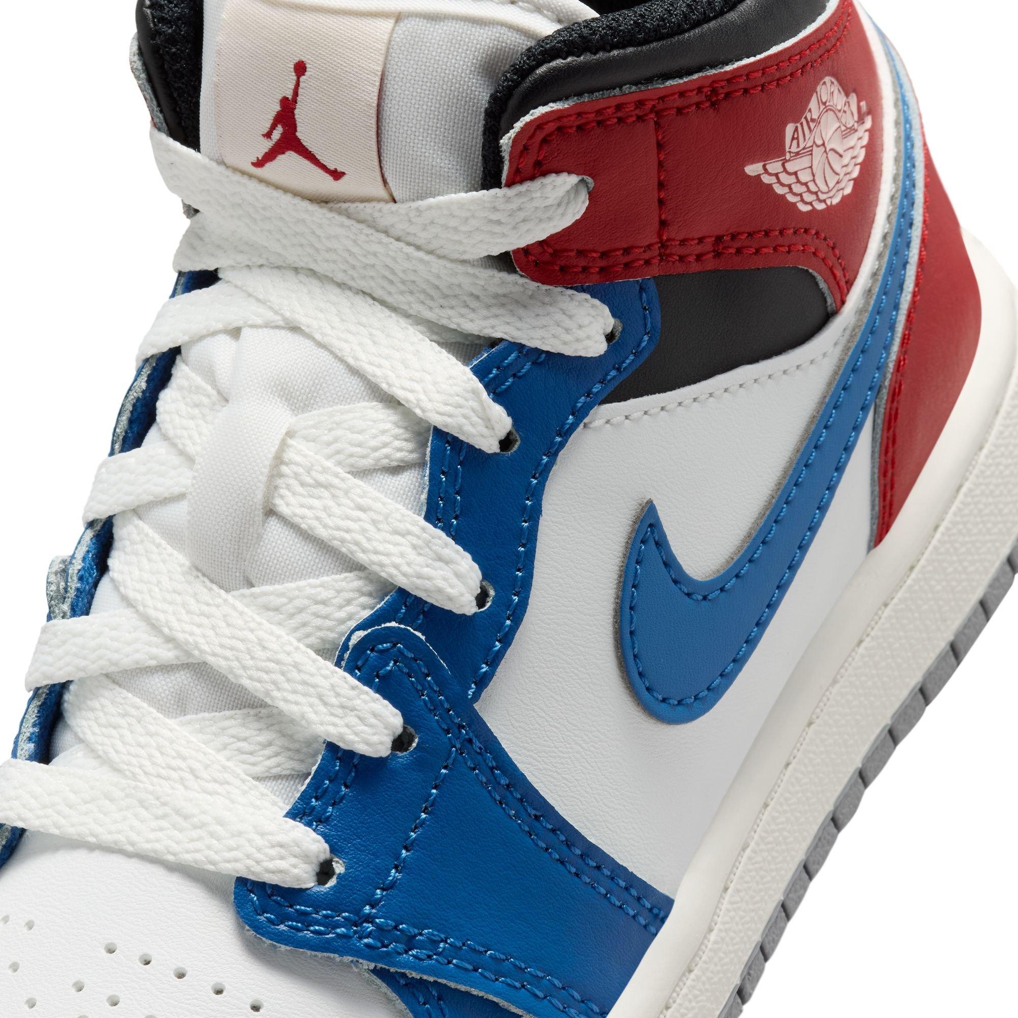 Jordan 1 Mid "True Blue/Summit White/Varsity Red/Black" Preschool Boys' Shoe - TRUE BLUE/SUMMIT WHITE/VARSITY RED/BLACK Thumbnail View 10