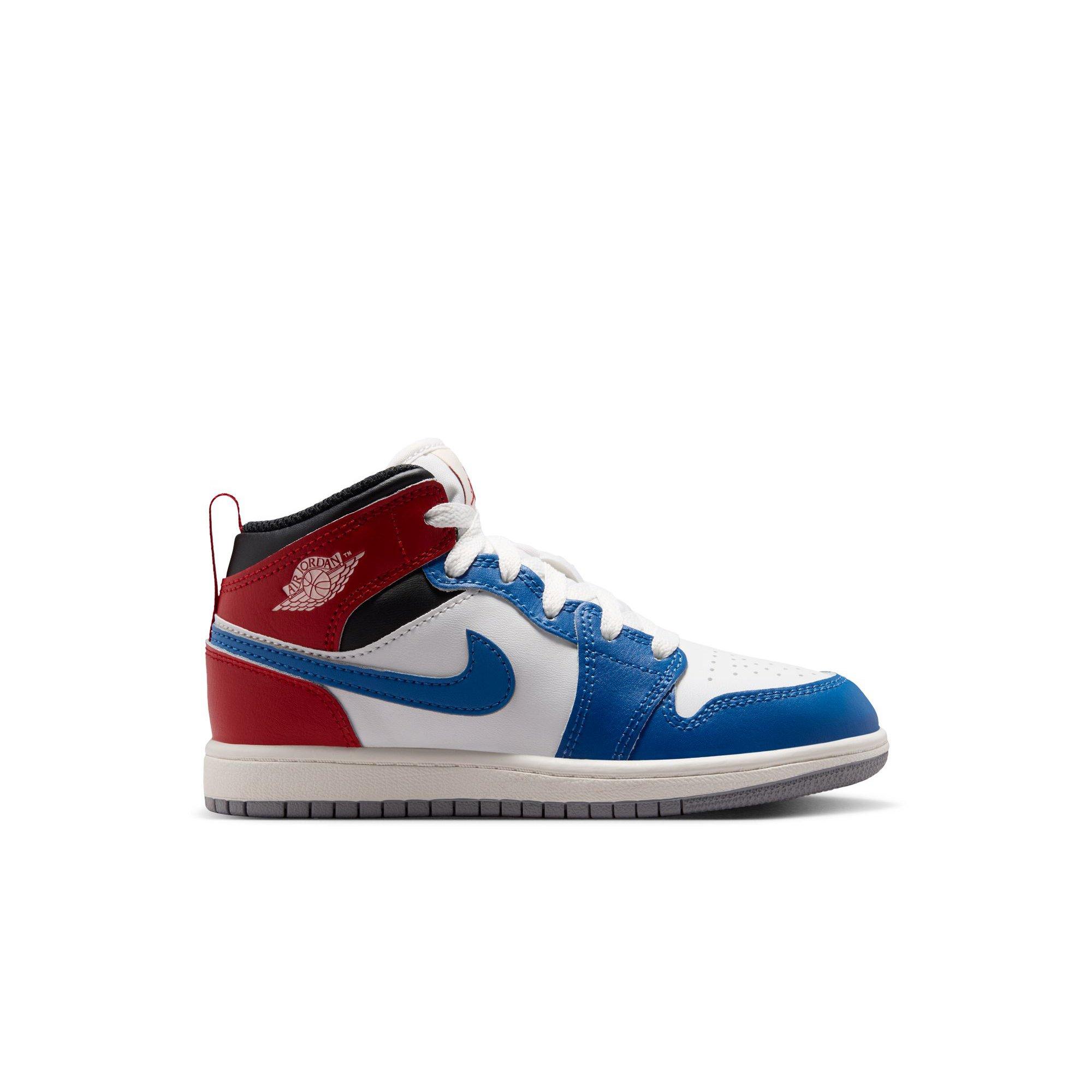 Jordan 1 Mid "True Blue/Summit White/Varsity Red/Black" Preschool Boys' Shoe - TRUE BLUE/SUMMIT WHITE/VARSITY RED/BLACK Thumbnail View 1