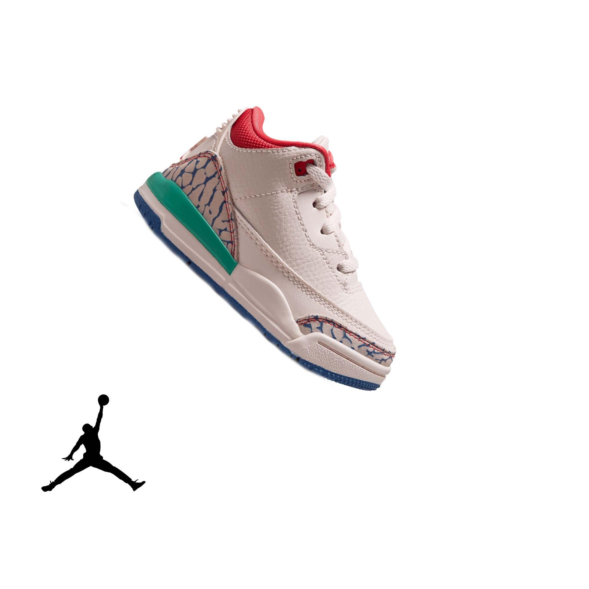 Jordan Retro 3 "Chalk and True Blue" Toddler Kids' Shoe - CHALK/TRACK RED/TRUE BLUE/KINETIC GREEN