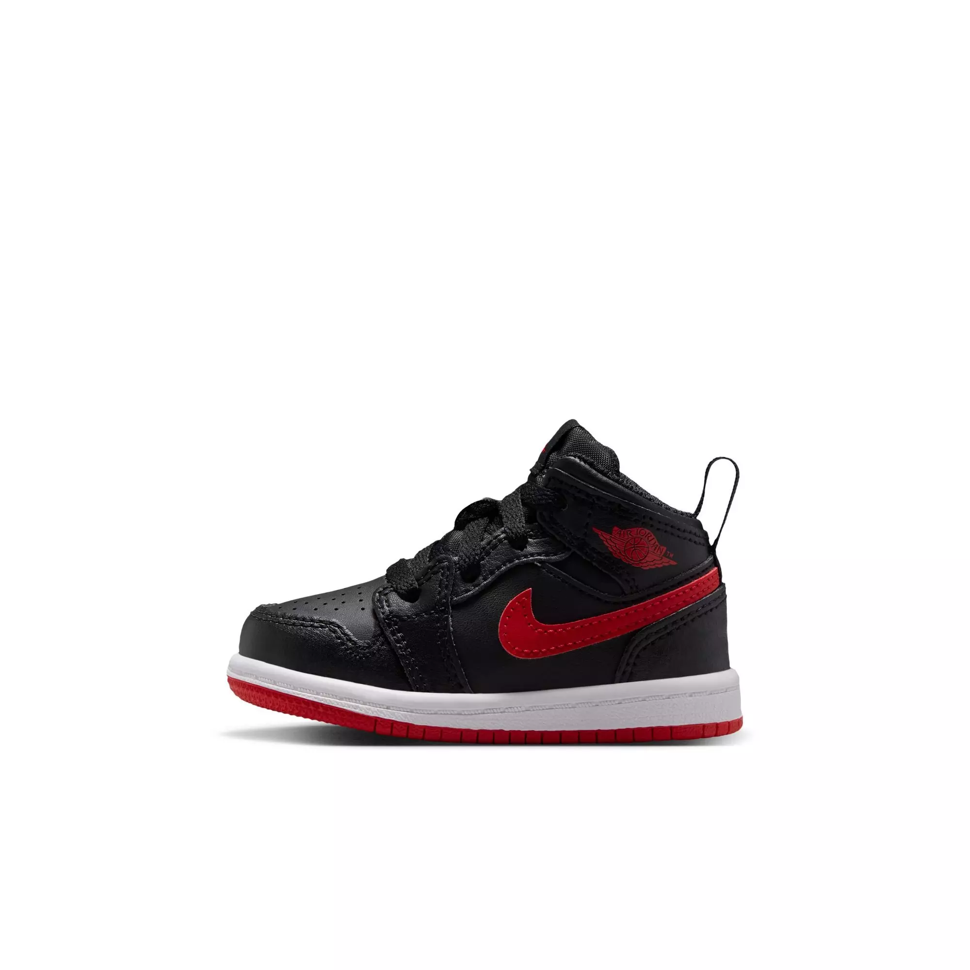 Jordan 1 Mid "Black/University Red/White" Toddler Boys' Shoe - BLACK/RED