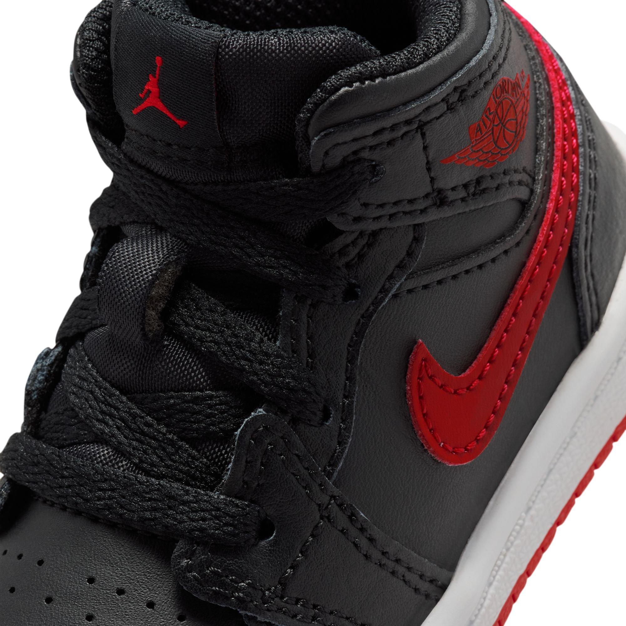 Jordan 1 Mid "Black/University Red/White" Toddler Boys' Shoe - BLACK/RED Thumbnail View 10