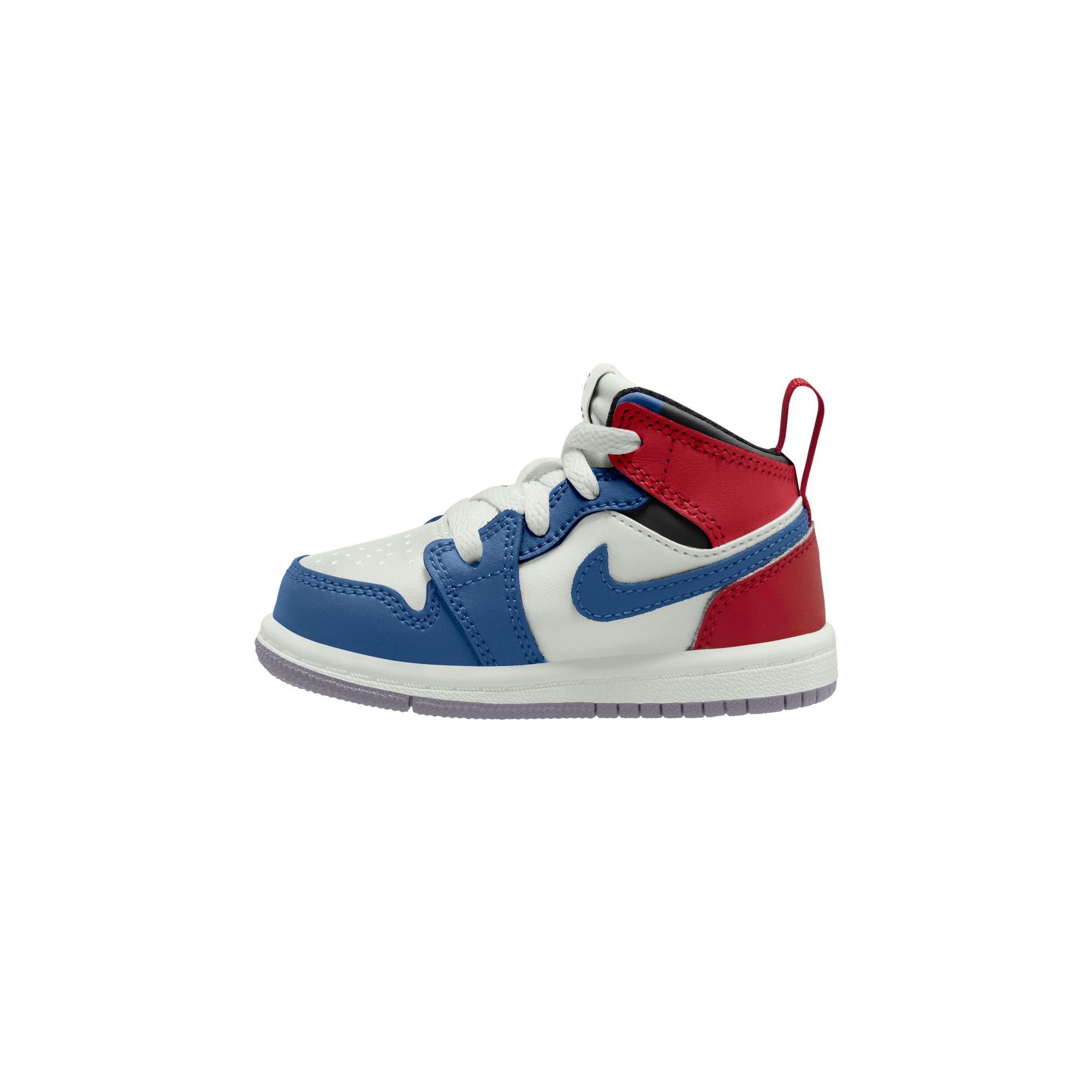 Jordan 1 Mid "True Blue/Summit White/Varsity Red/Black" Toddler Boys' Shoe - BLACK/RED/BLUE Thumbnail View 4