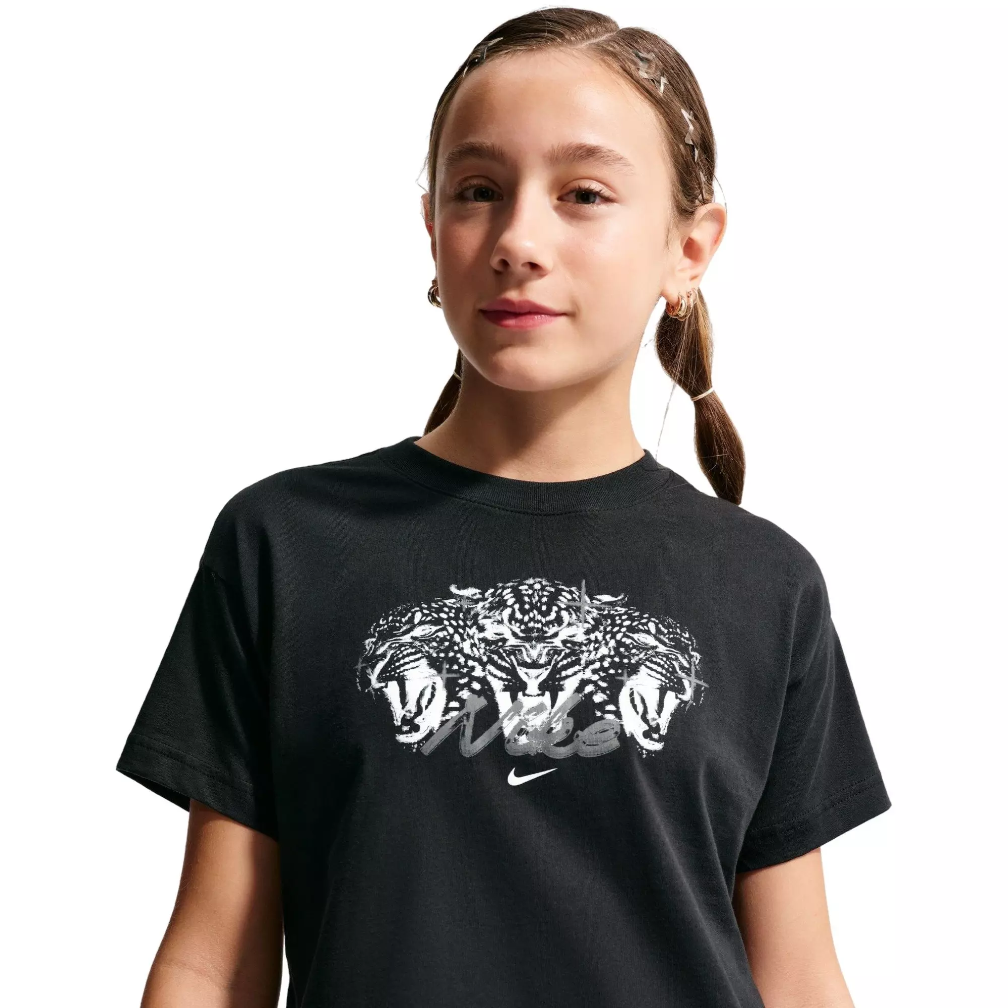 Nike Big Girls' Sportswear Cheetah Print Boxy Tee - RED/OFF WHITE/GUM