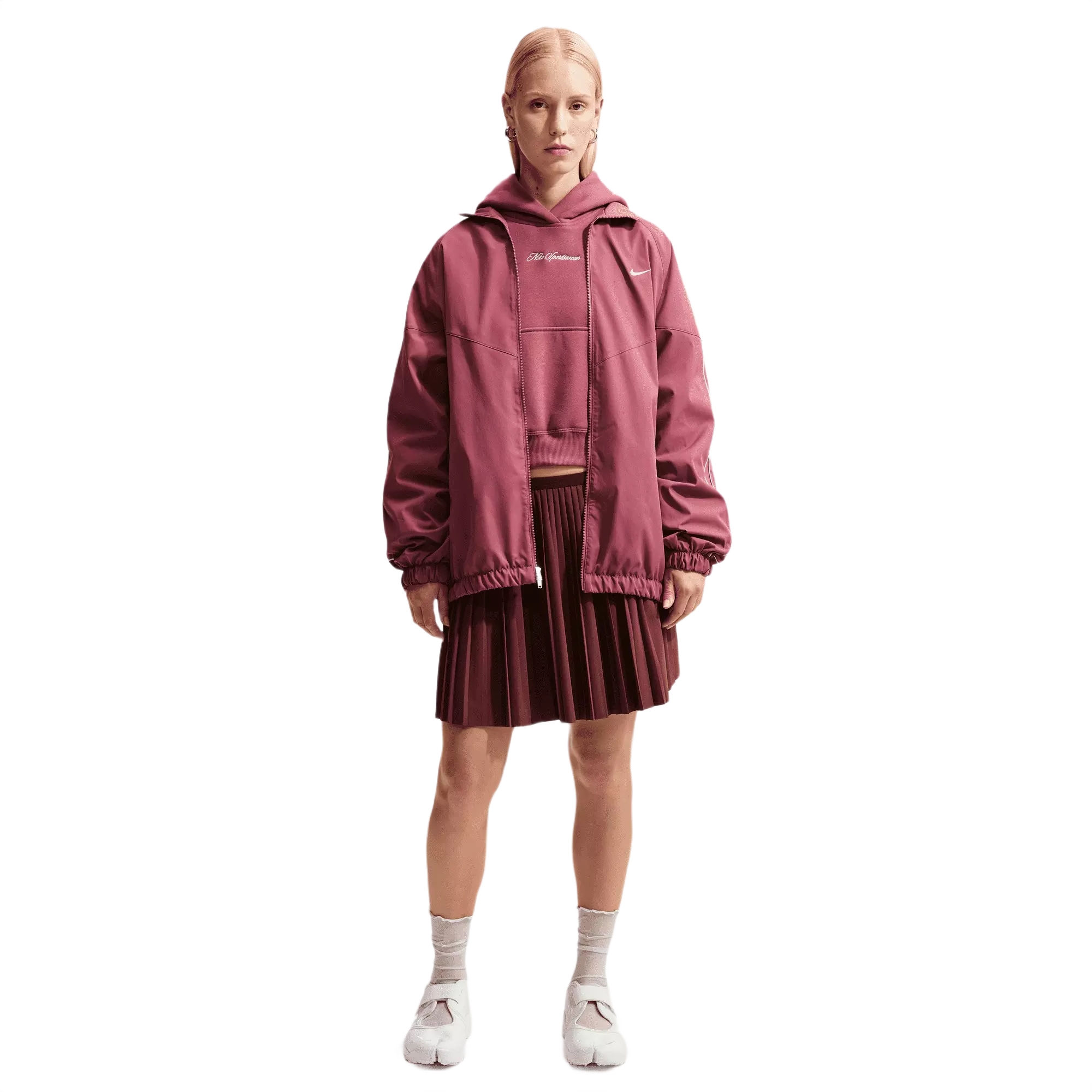 Nike Women's Studio Fleece Medium Weight Cropped Pullover Hoodie - PINK