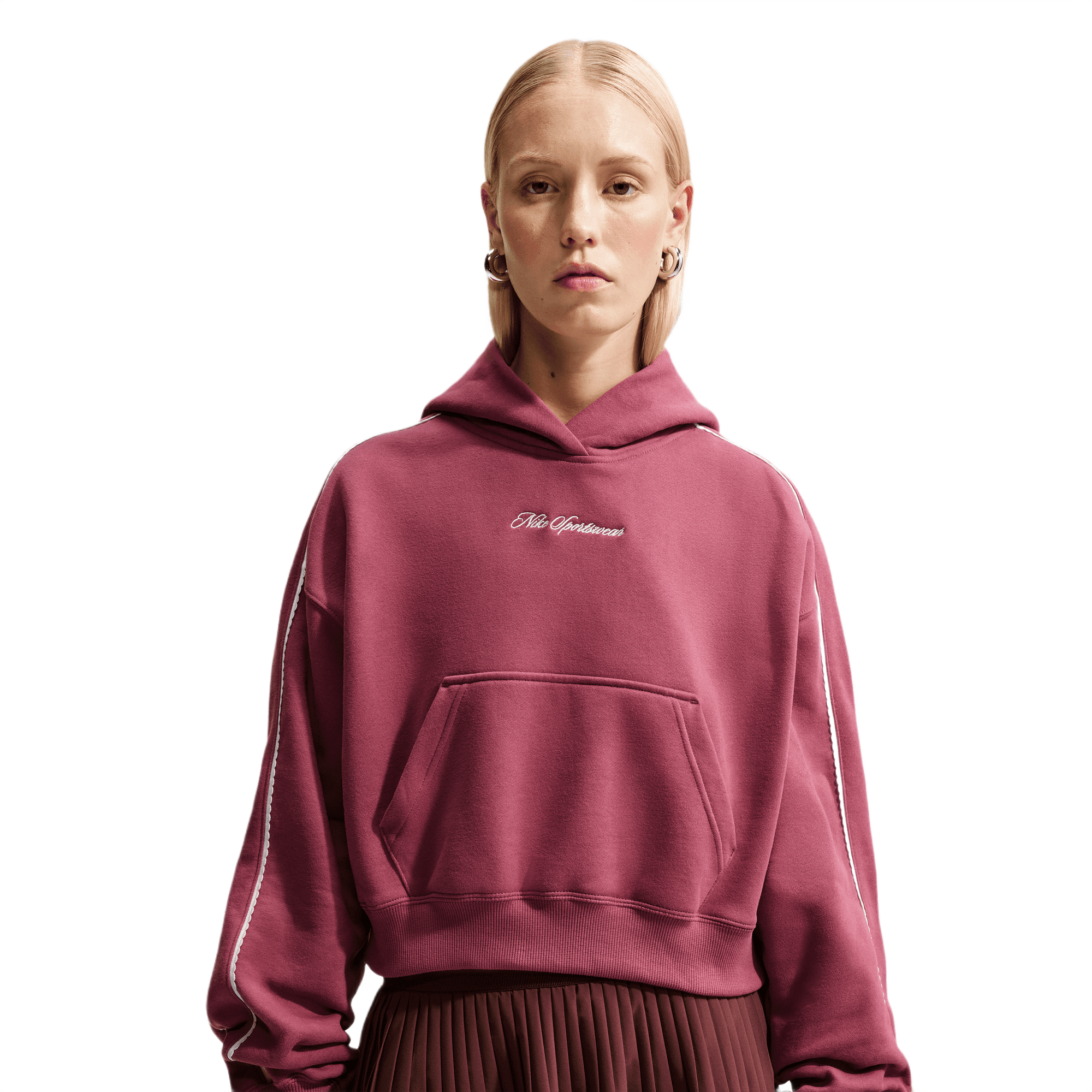 Nike Women's Studio Fleece Medium Weight Cropped Pullover Hoodie - PINK