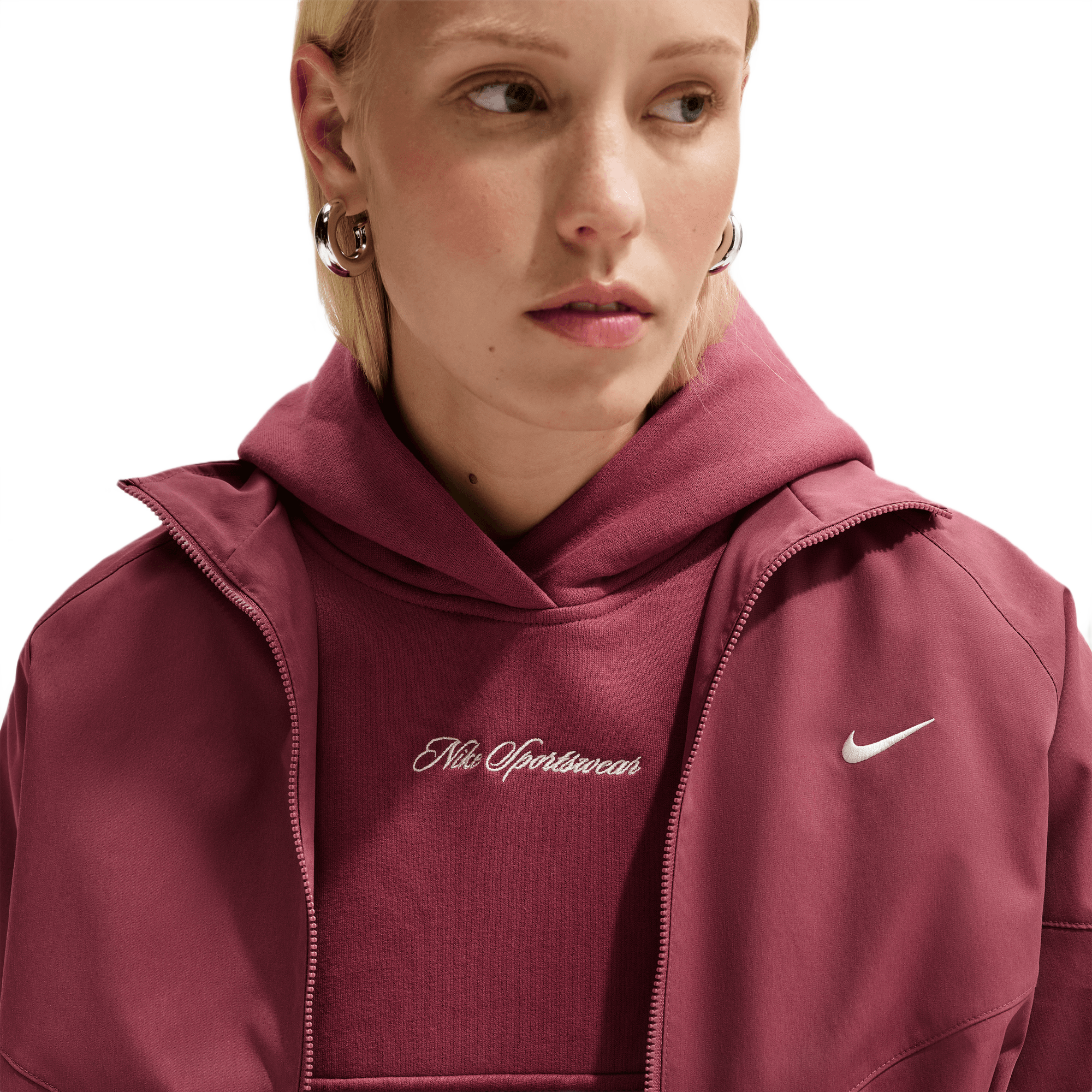 Nike Women's Studio Fleece Medium Weight Cropped Pullover Hoodie - PINK