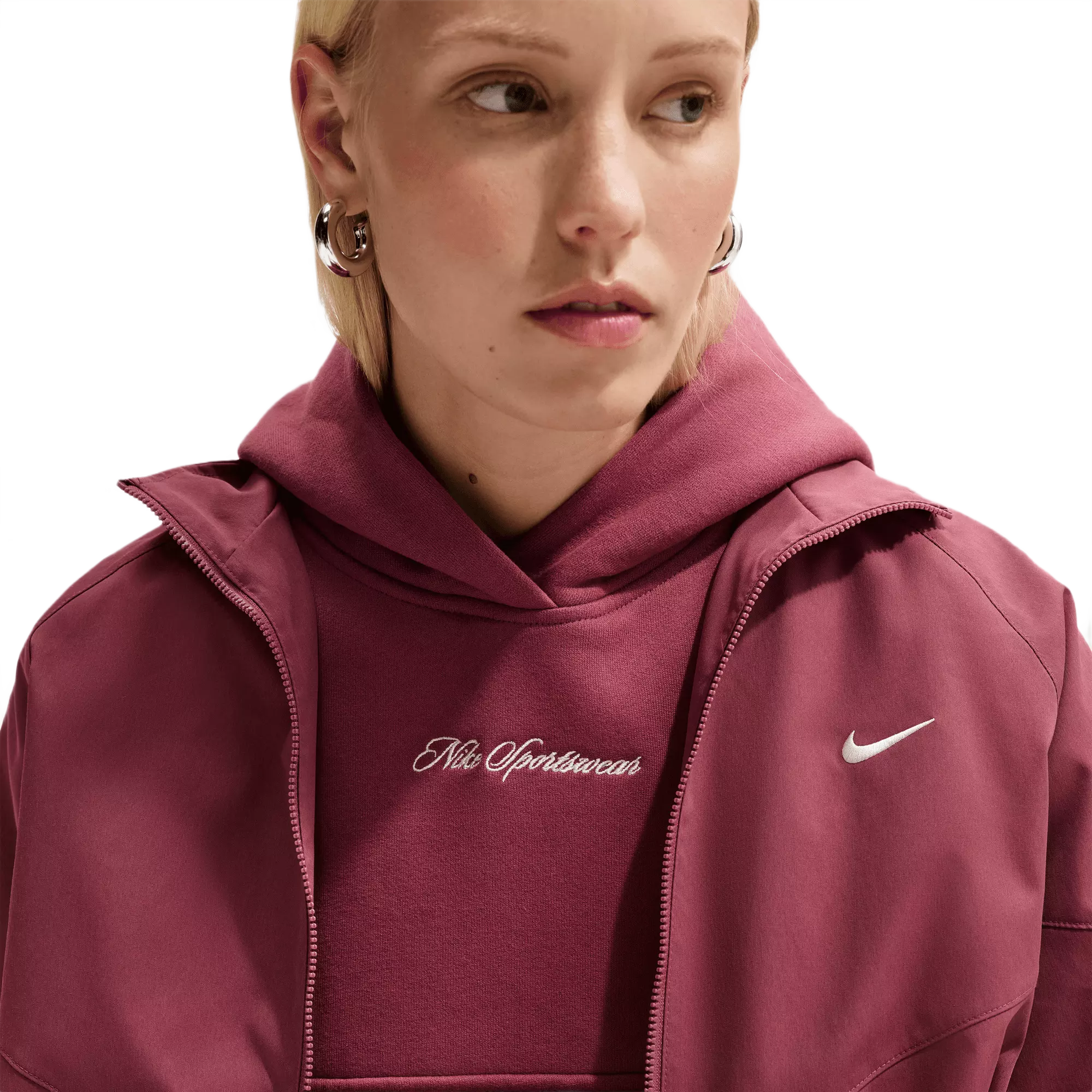 Nike Women's Studio Fleece Medium Weight Cropped Pullover Hoodie - PINK