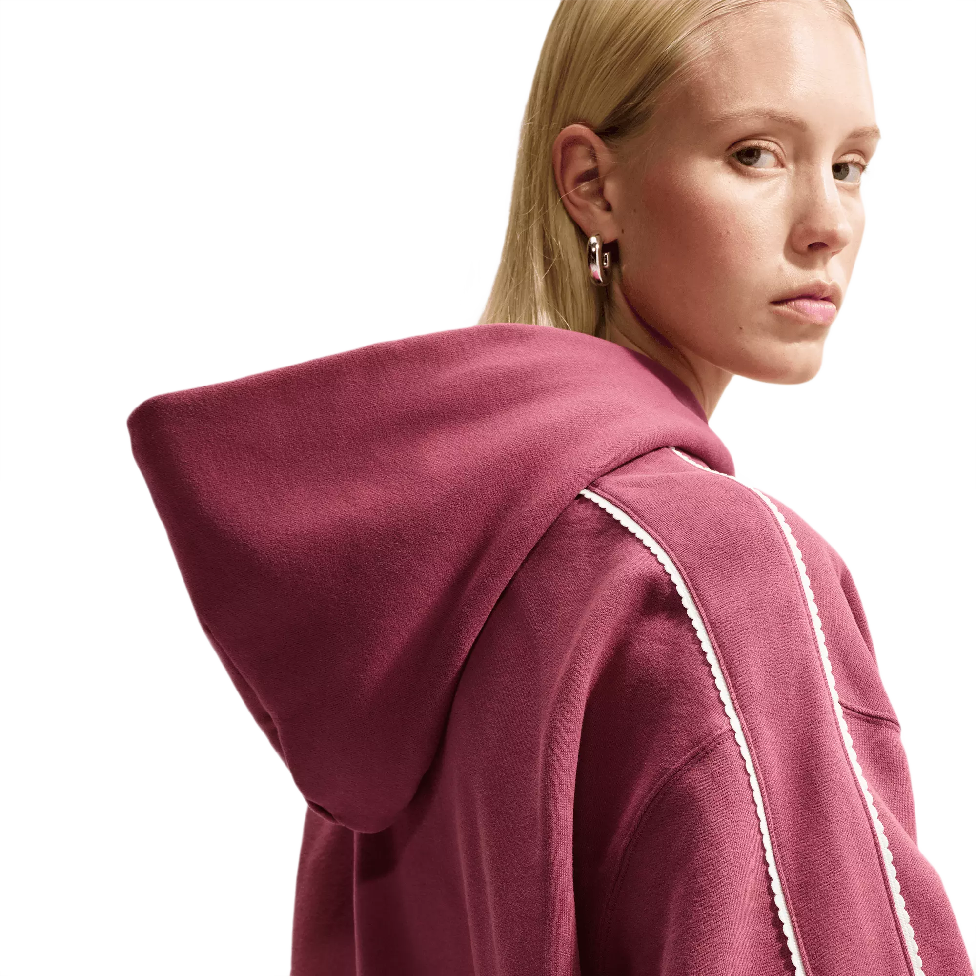 Nike Women's Studio Fleece Medium Weight Cropped Pullover Hoodie - PINK