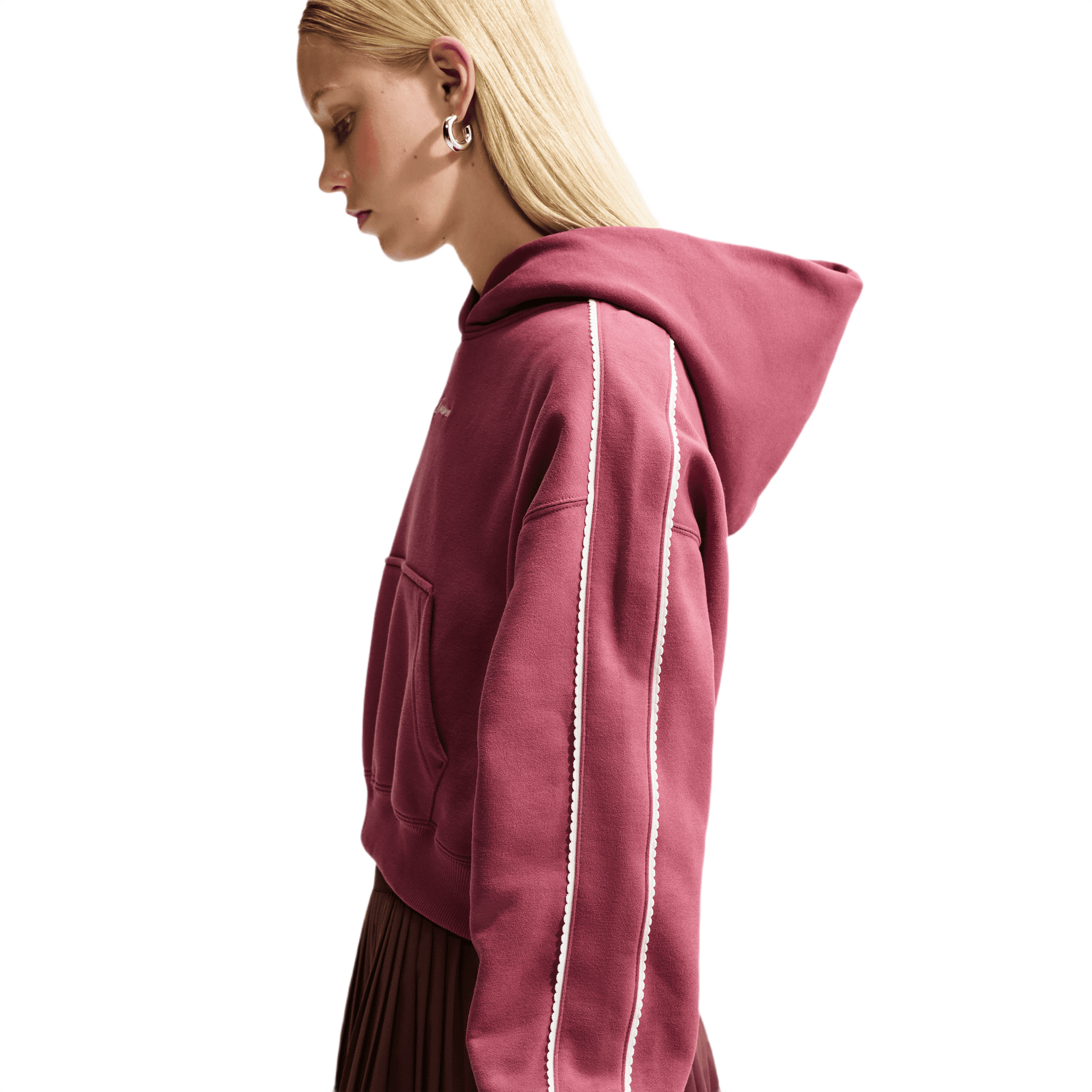 Nike Women's Studio Fleece Medium Weight Cropped Pullover Hoodie - PINK