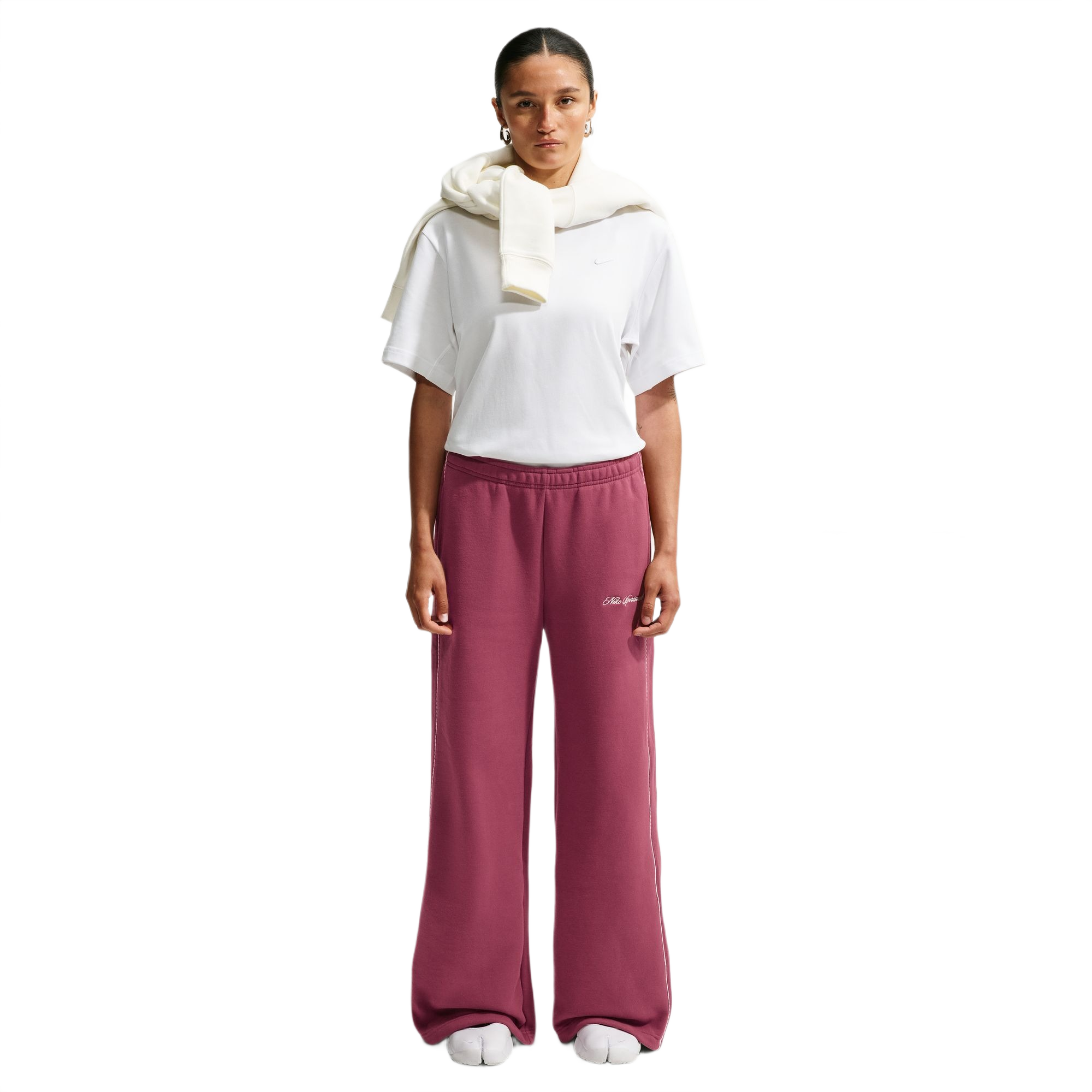 Nike Women's Studio Fleece Medium Weight Mid-Rise Wide-Leg Pants - PINK