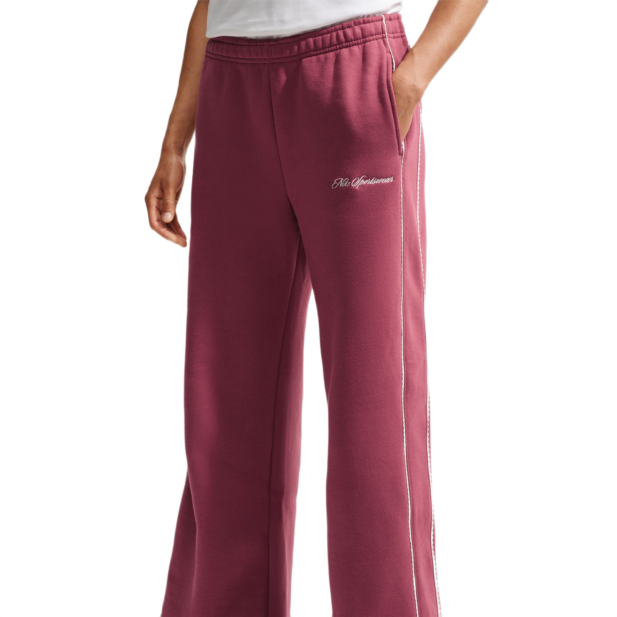 Nike Women's Studio Fleece Medium Weight Mid-Rise Wide-Leg Pants - PINK