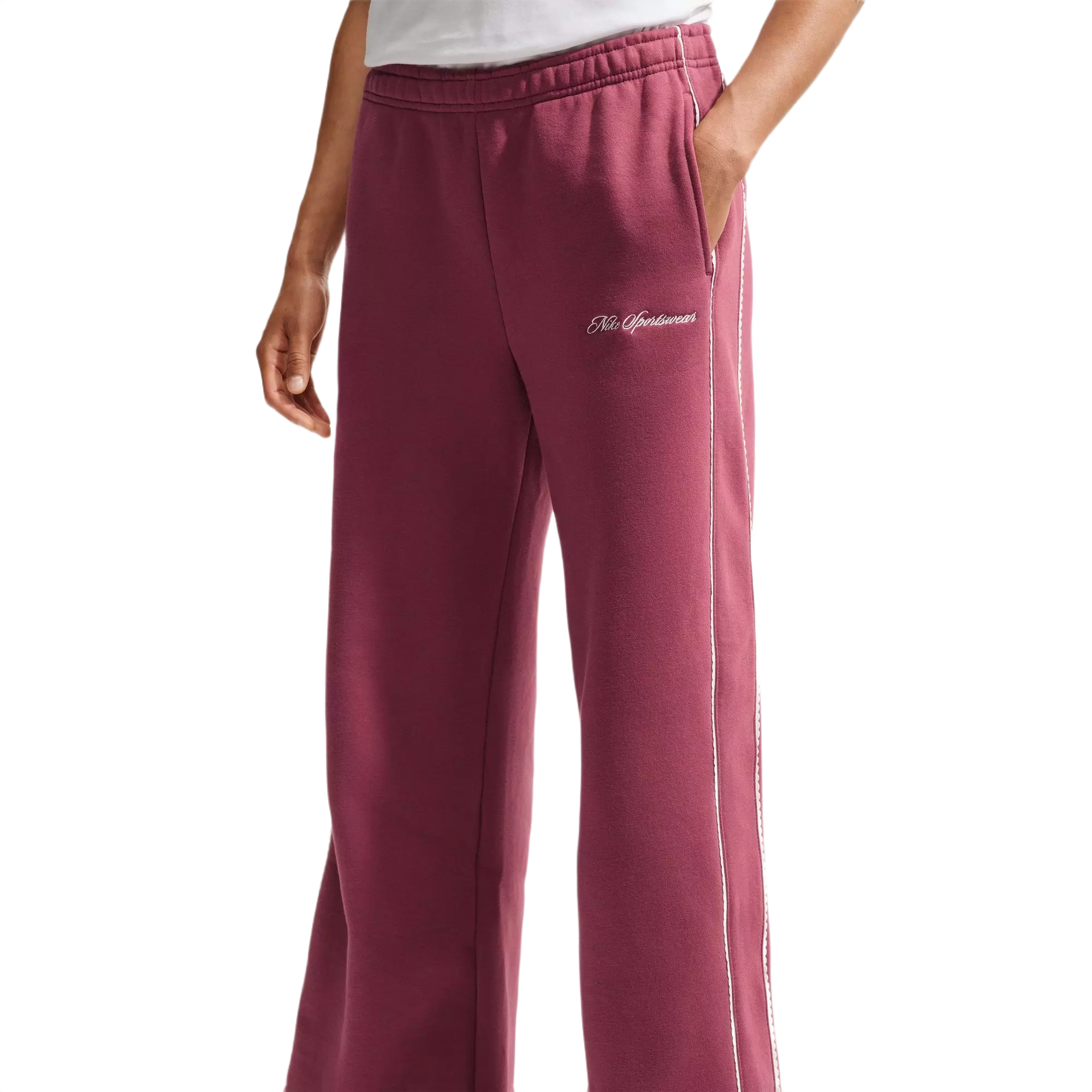 Nike Women's Studio Fleece Medium Weight Mid-Rise Wide-Leg Pants - PINK