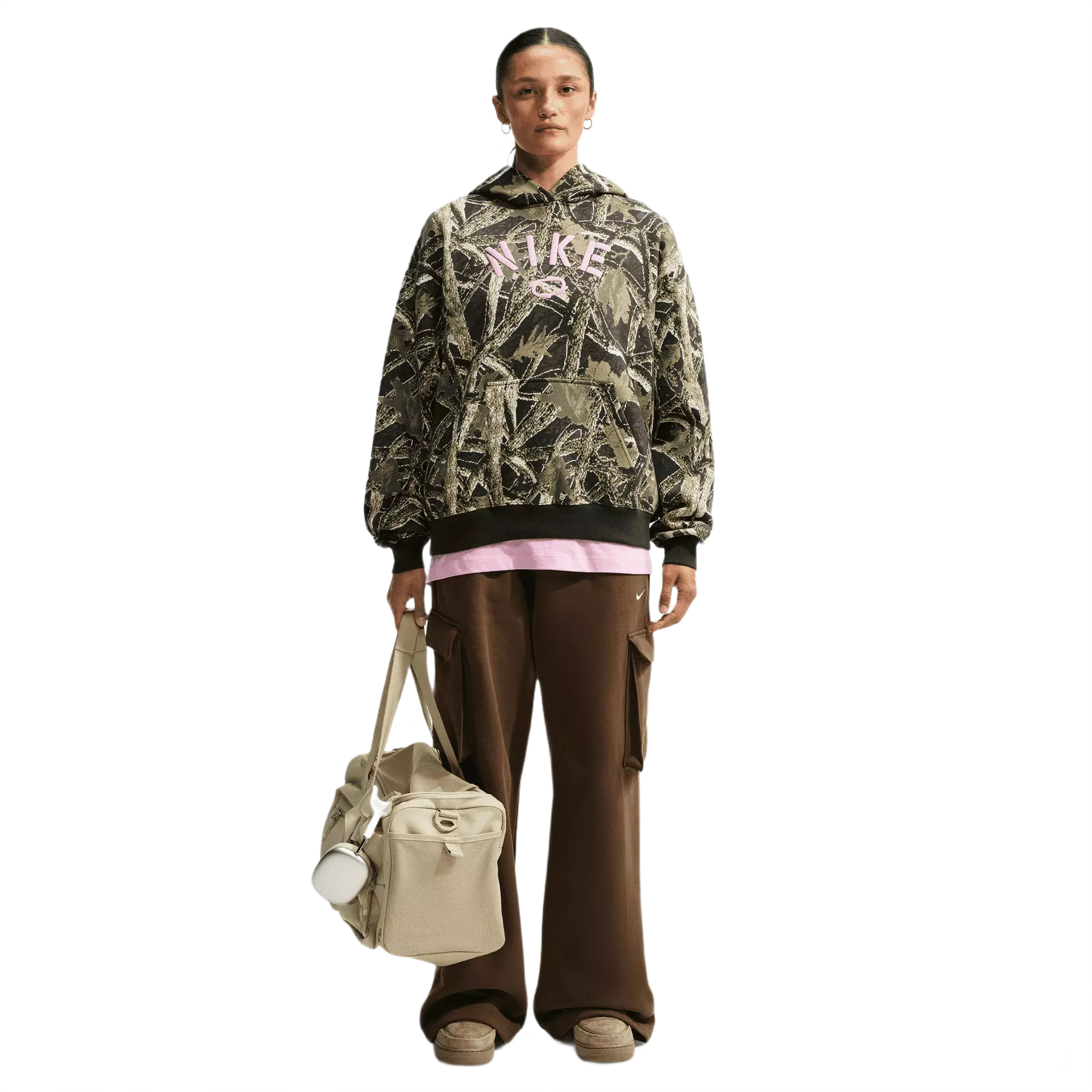 Nike Women's Studio Fleece Medium Weight Oversized Pullover Hoodie - CAMOUFLAGE