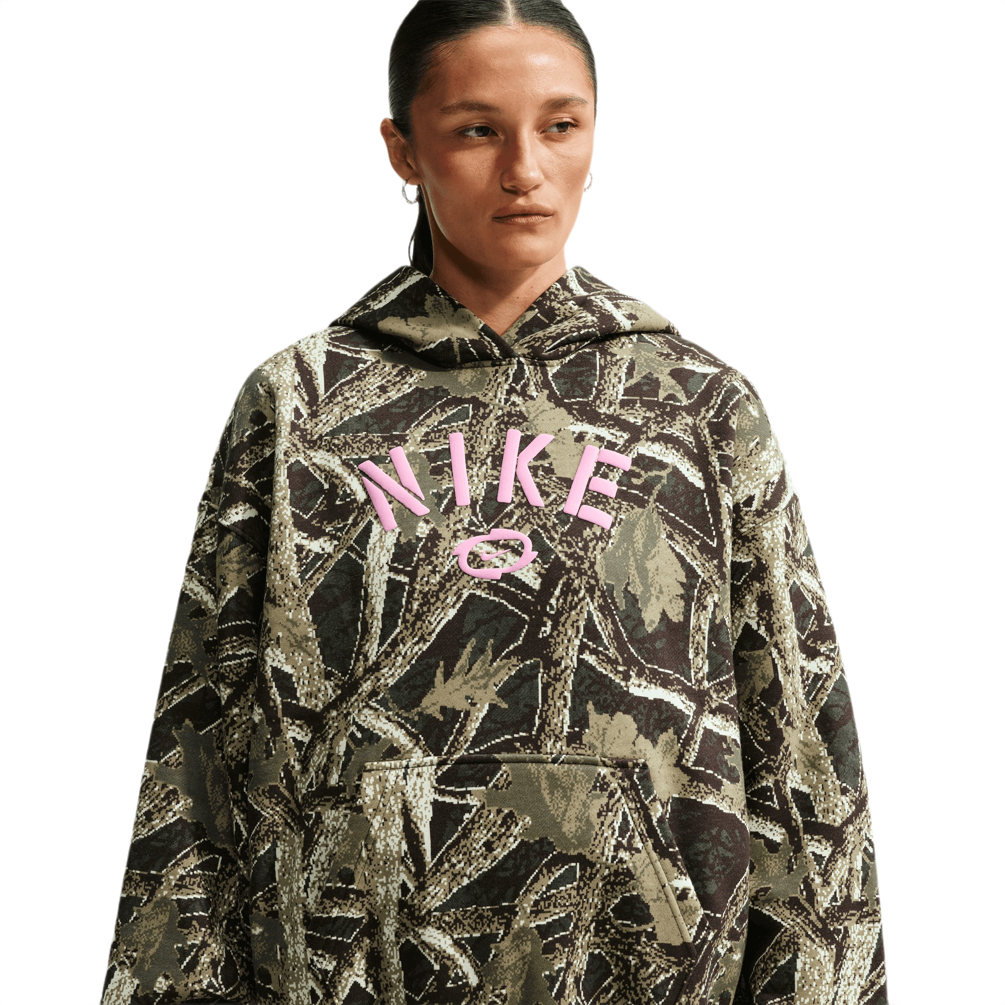 Nike Women's Studio Fleece Medium Weight Oversized Pullover Hoodie - CAMOUFLAGE