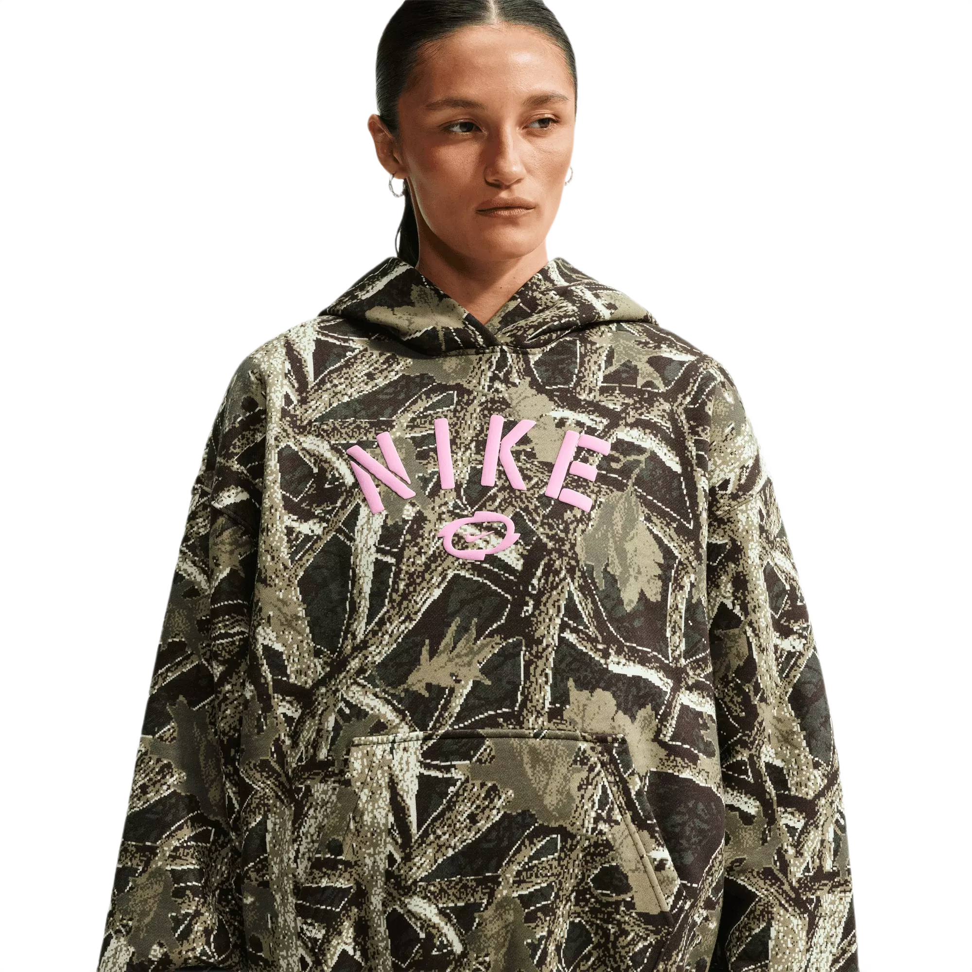 Nike Women's Studio Fleece Medium Weight Oversized Pullover Hoodie - CAMOUFLAGE