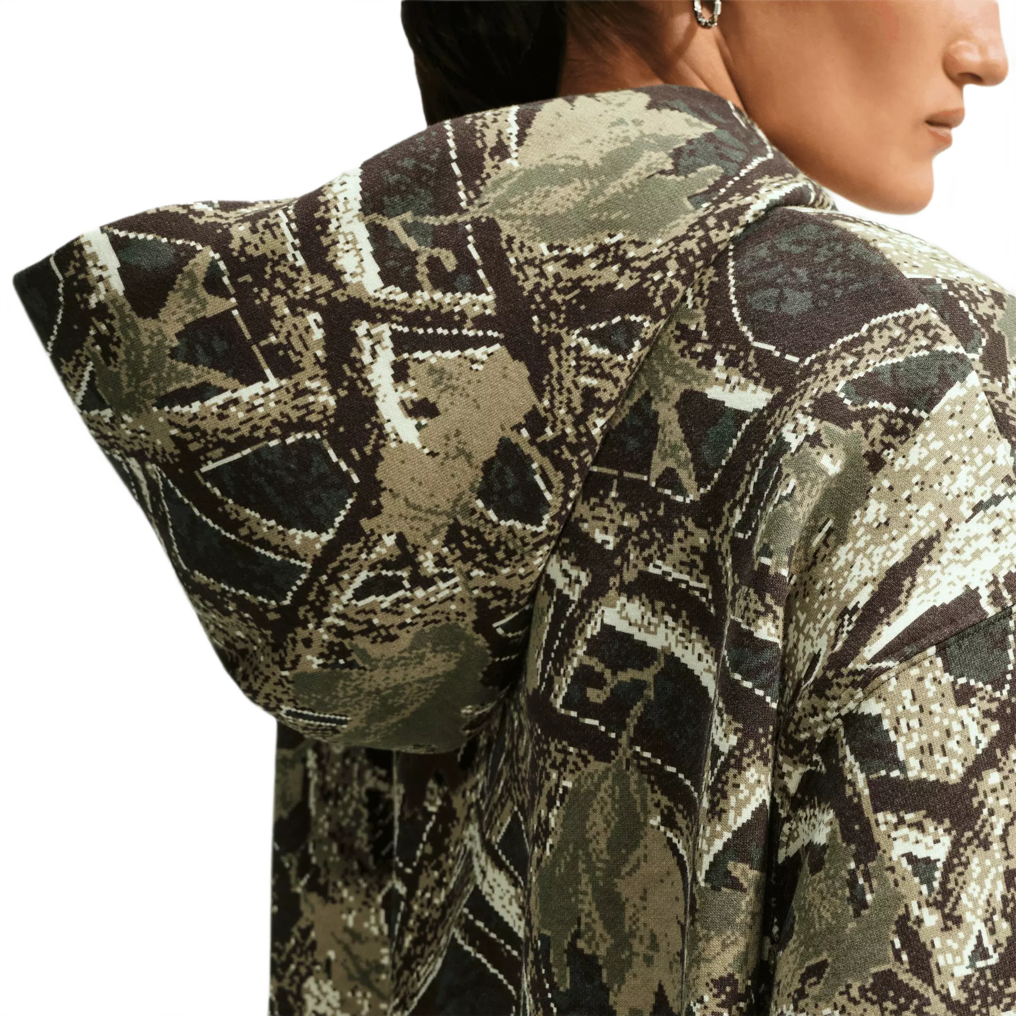 Nike Women's Studio Fleece Medium Weight Oversized Pullover Hoodie - CAMOUFLAGE