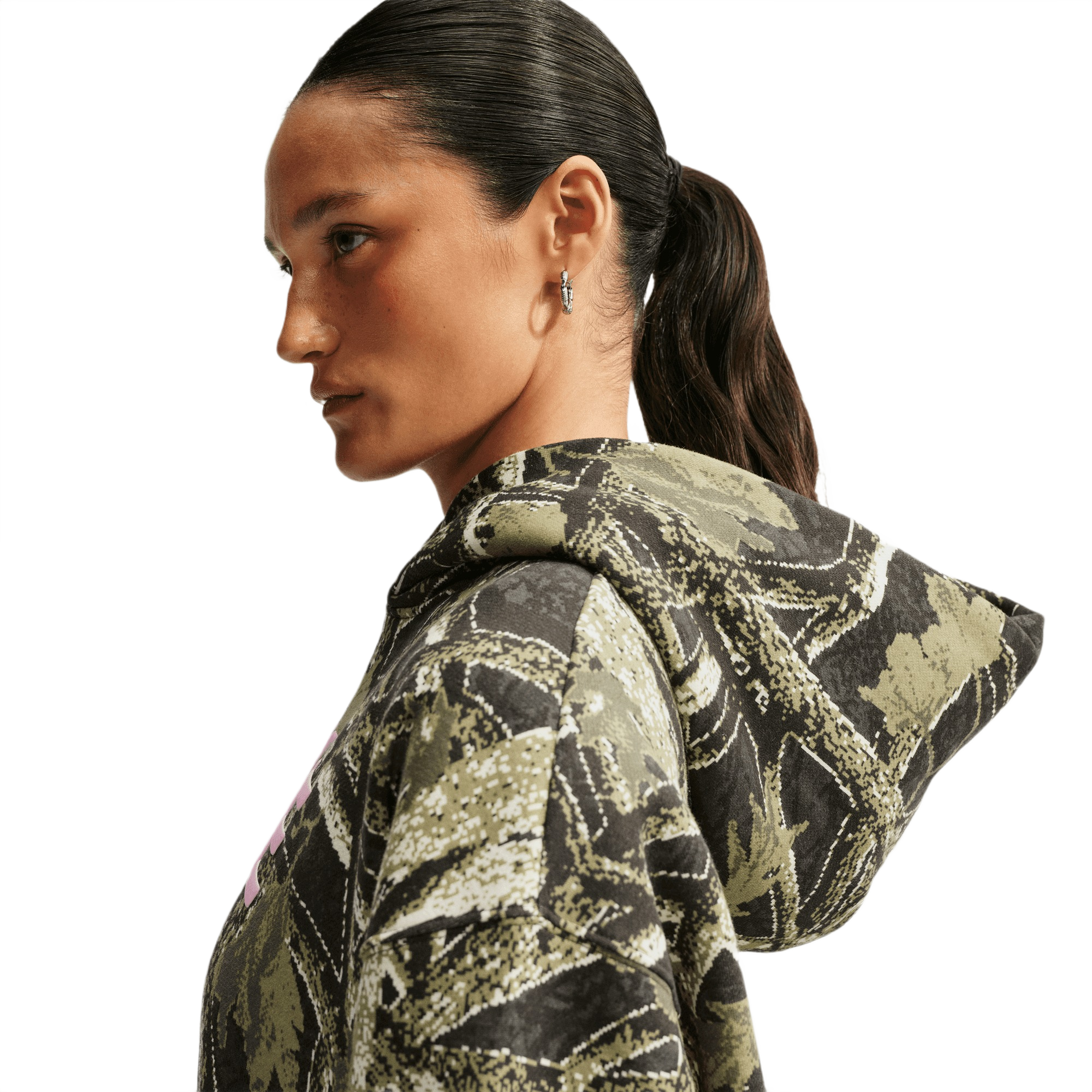 Nike Women's Studio Fleece Medium Weight Oversized Pullover Hoodie - CAMOUFLAGE