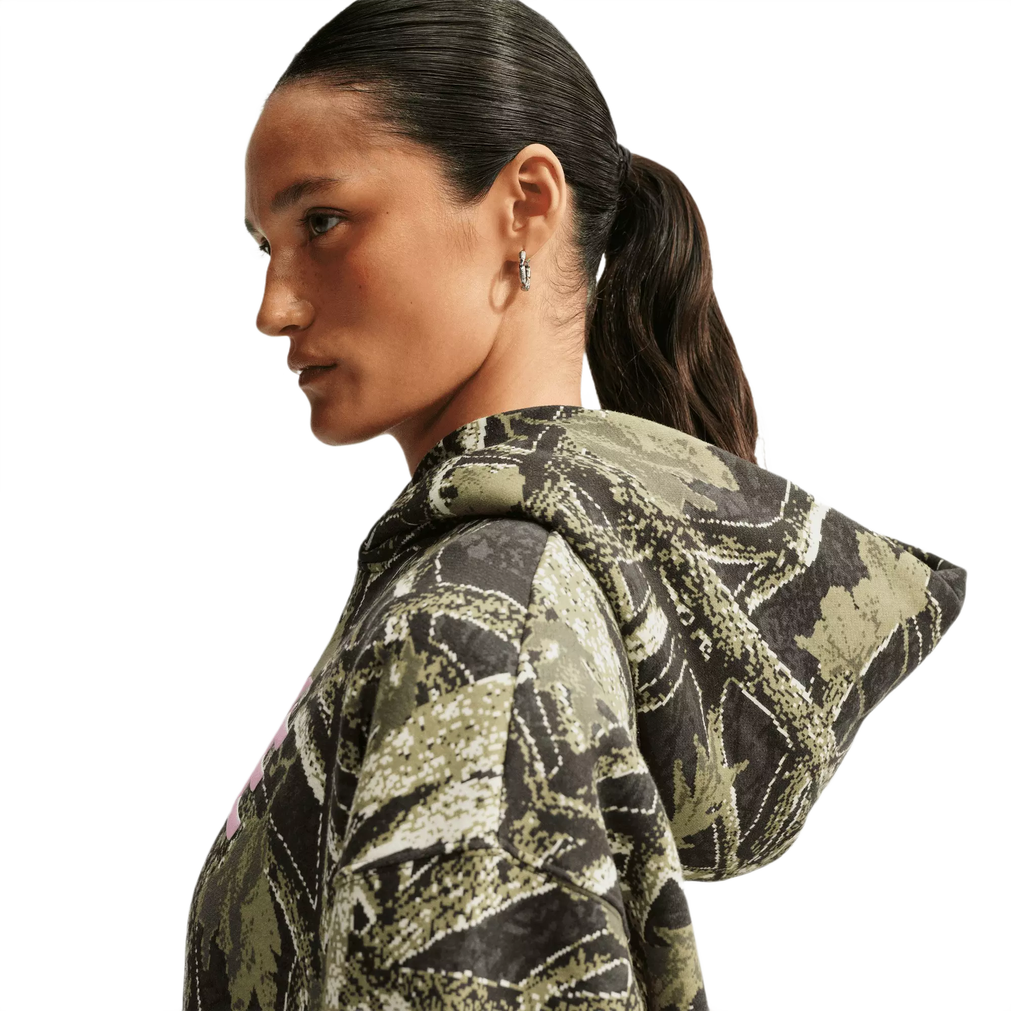 Nike Women's Studio Fleece Medium Weight Oversized Pullover Hoodie - CAMOUFLAGE