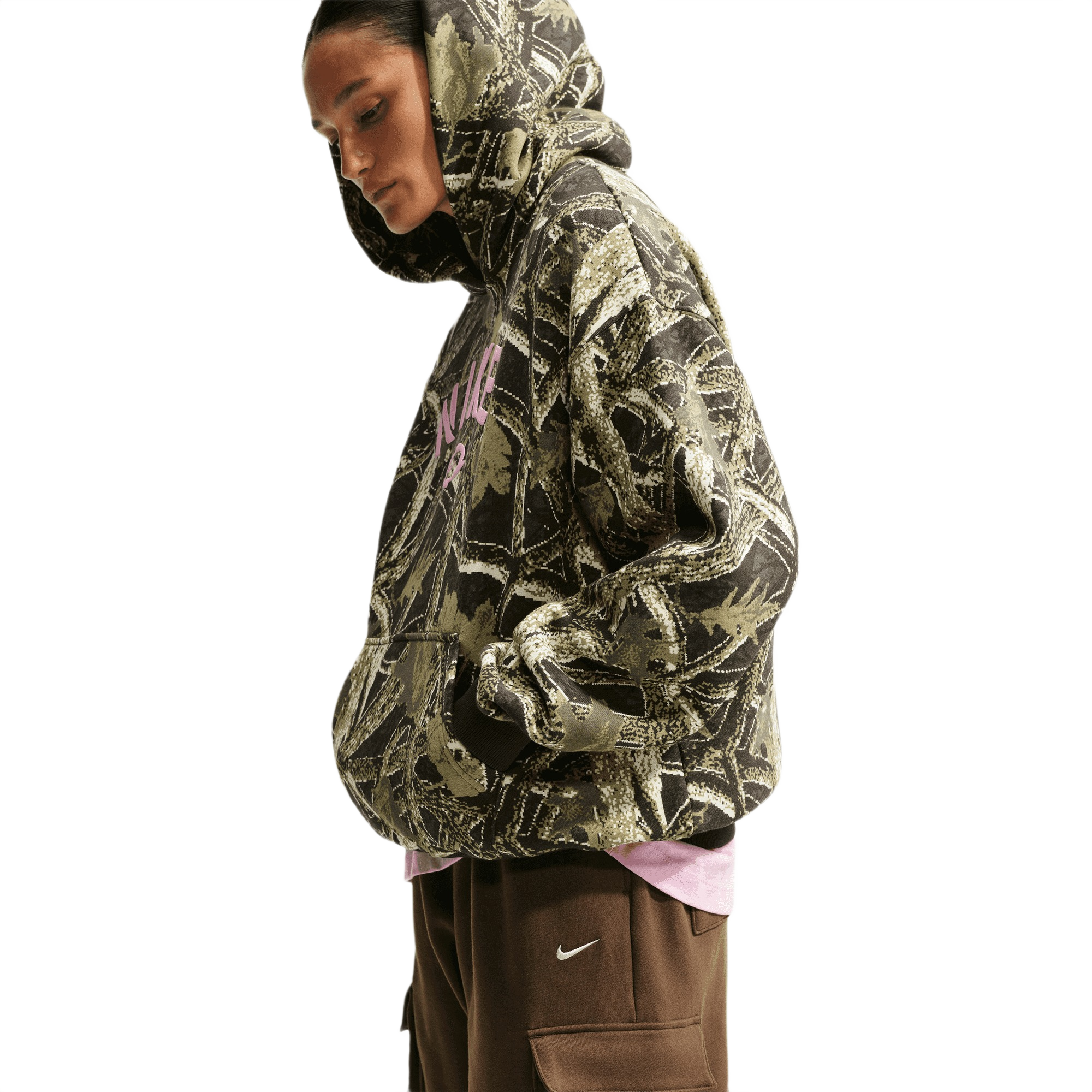 Nike Women's Studio Fleece Medium Weight Oversized Pullover Hoodie - CAMOUFLAGE