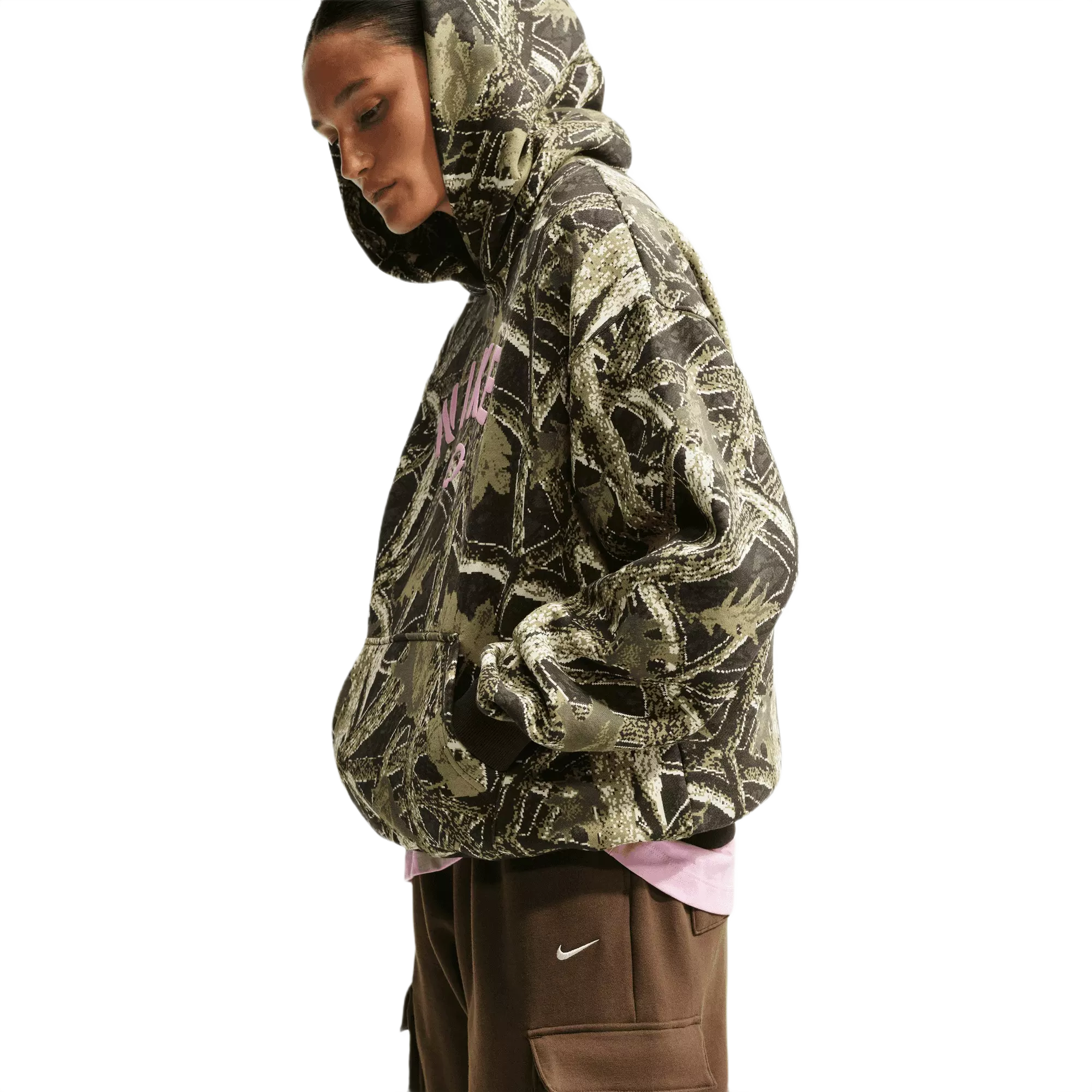 Nike Women's Studio Fleece Medium Weight Oversized Pullover Hoodie - CAMOUFLAGE