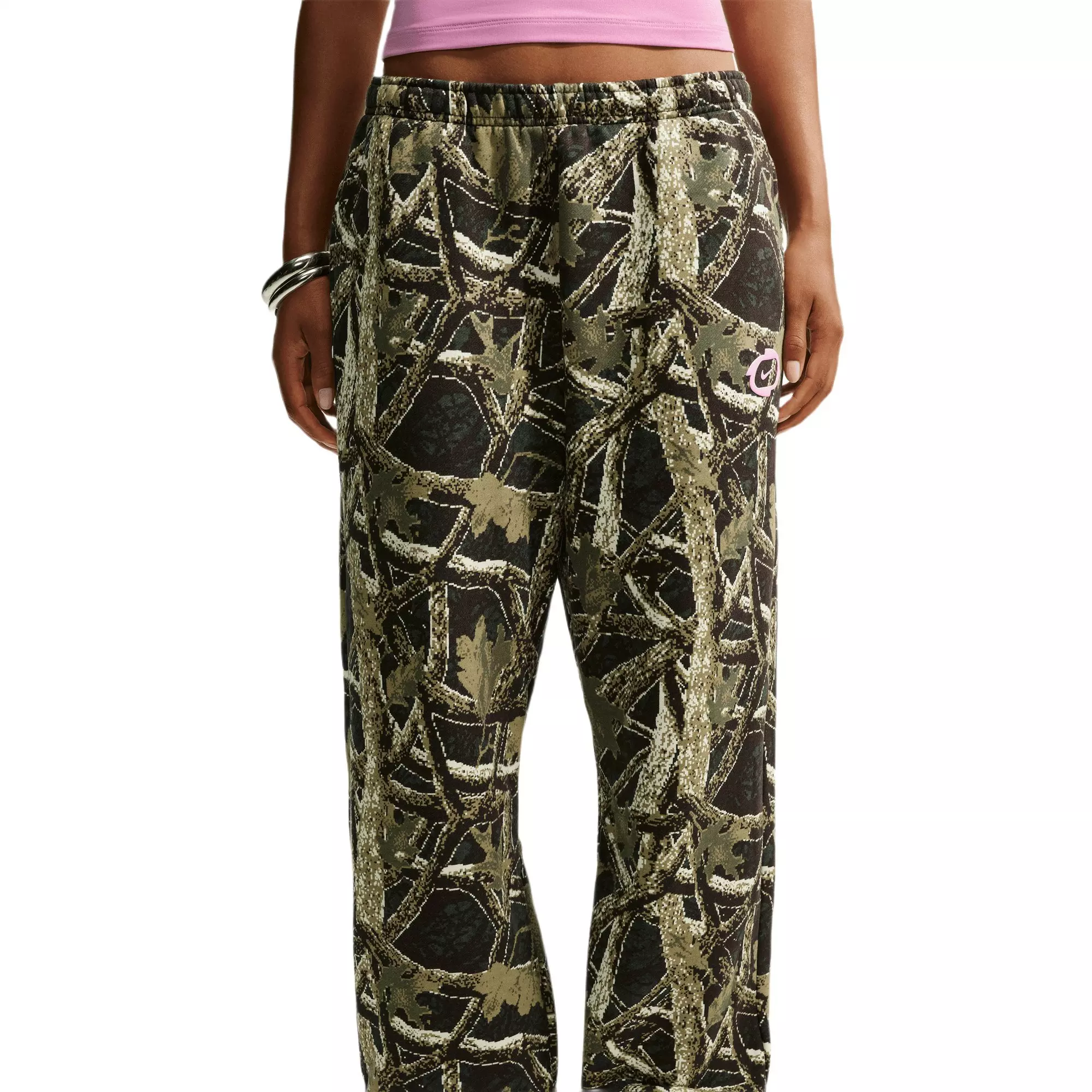 Nike Women's Studio Fleece Medium Weight High-Rise Oversized Cuffed Pants - CAMOUFLAGE