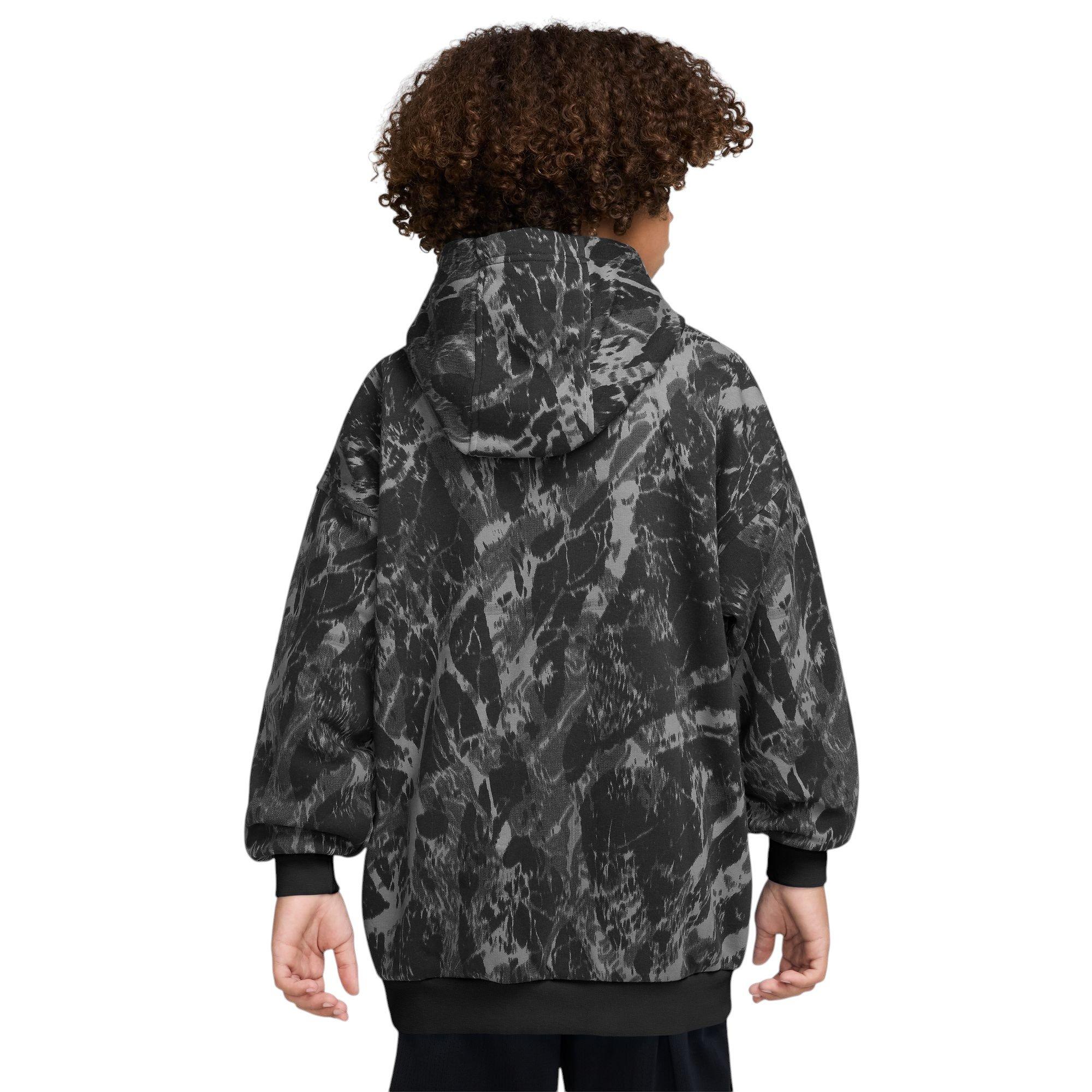 Nike Ja Worst Nightmare Club Fleece Oversized Basketball Big Kids' Hoodie - BLACK/GREY