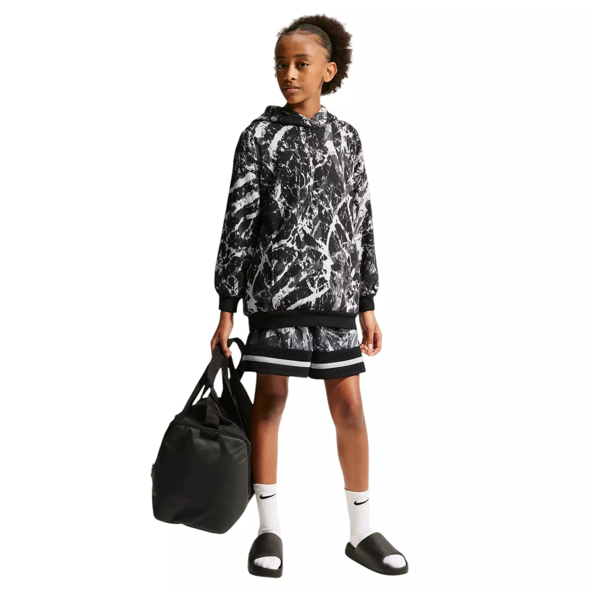 Nike Ja Worst Nightmare Club Fleece Oversized Basketball Big Kids' Hoodie - BLACK/GREY