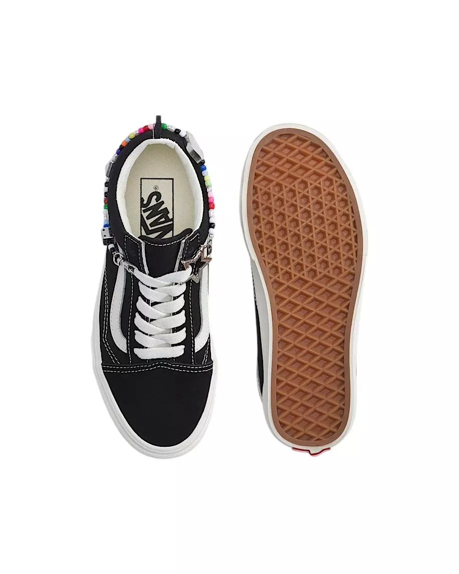 Vans Old Skool Charms "Black/White" Grade School Girls' Shoe - BLACK/WHITE