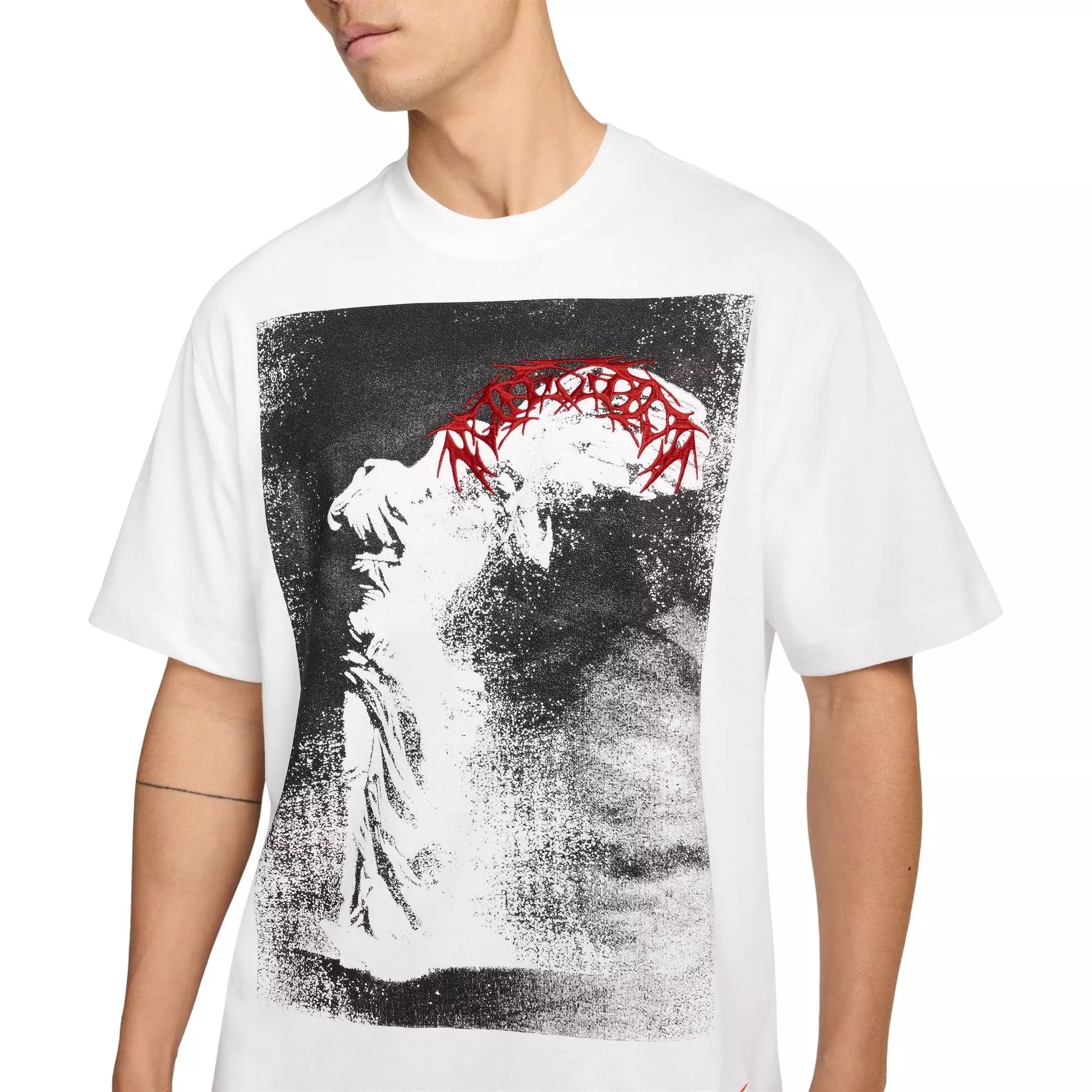 Nike Men's Sportswear LSE Dino Print Tee - White/Grey/Red - WHITE
