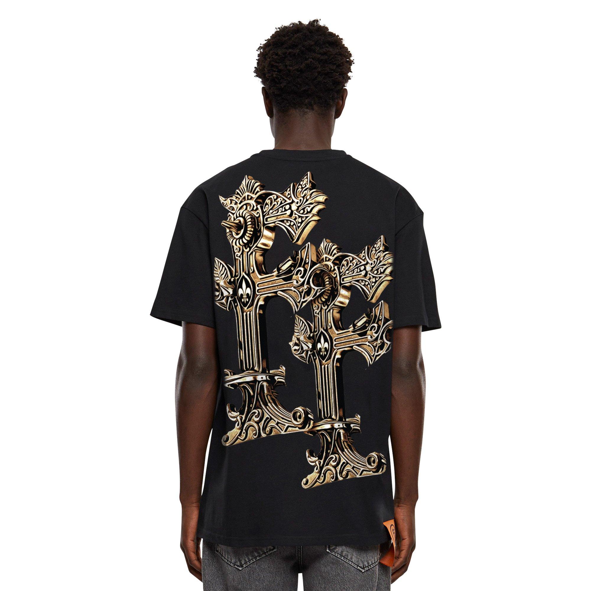 Forgotten Faces Men's Gold Ornate Cross Tee - Black | Hibbett
