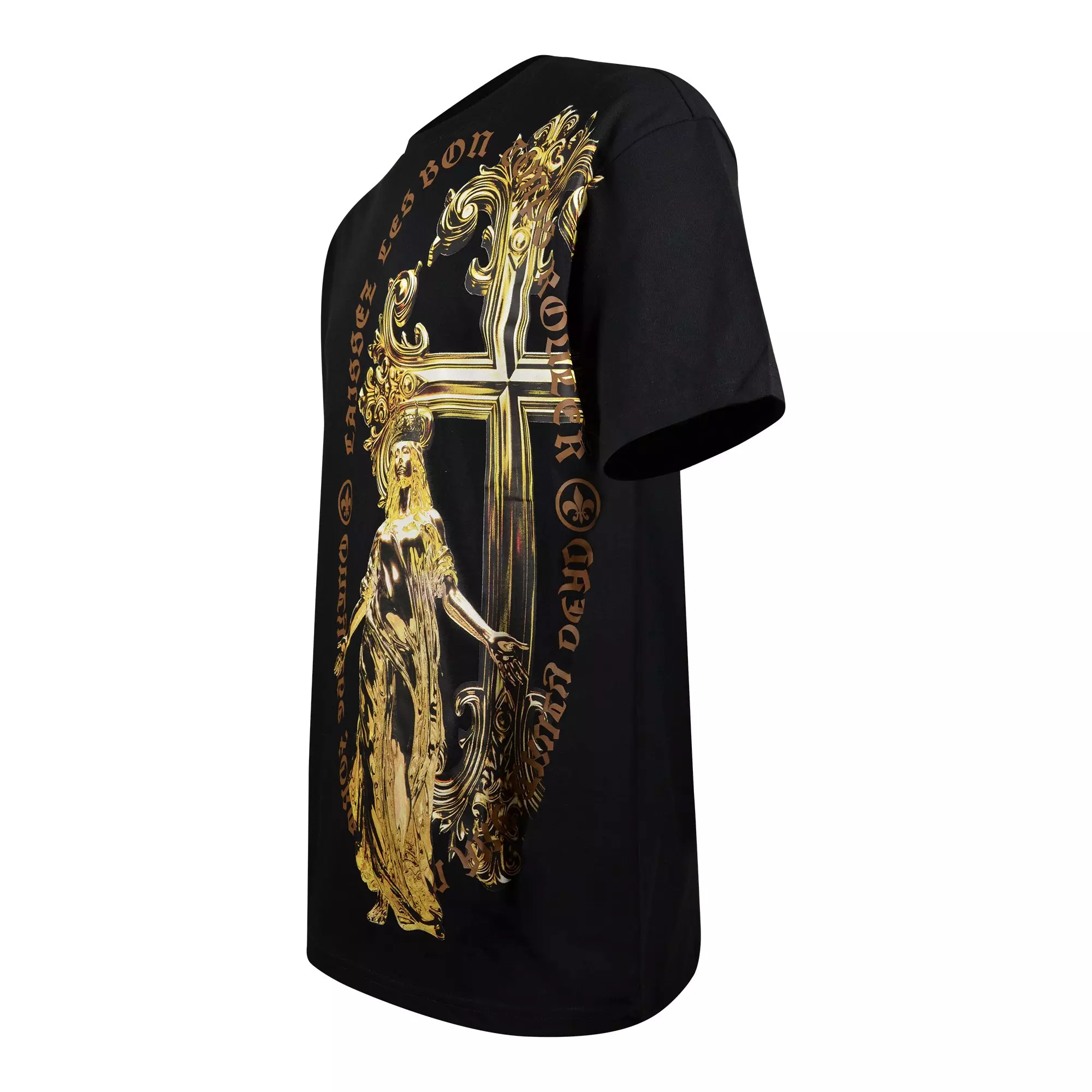 Forgotten Faces Men's Gold Ornate Cross Tee - Black - BLACK