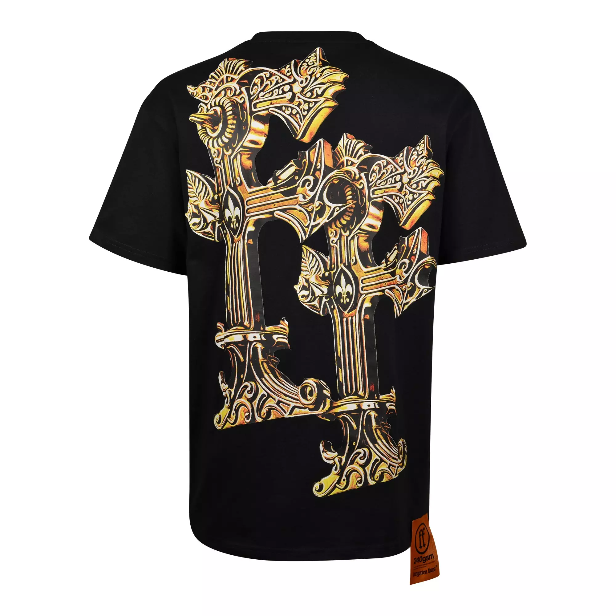 Forgotten Faces Men's Gold Ornate Cross Tee - Black - BLACK