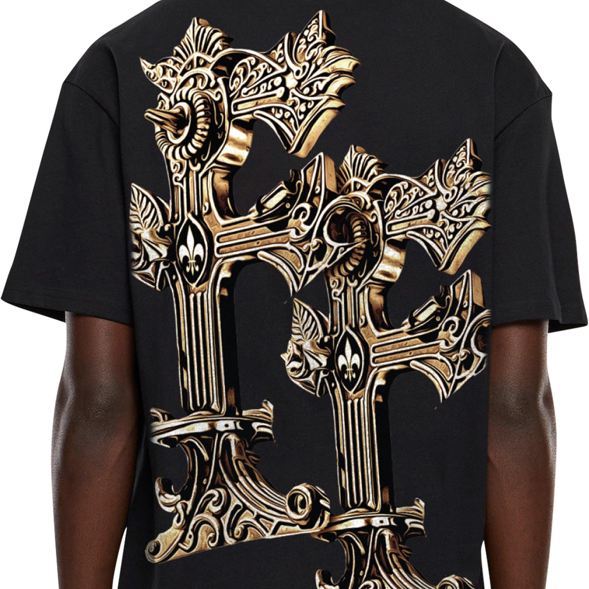Forgotten Faces Men's Gold Ornate Cross Tee - Black | Hibbett