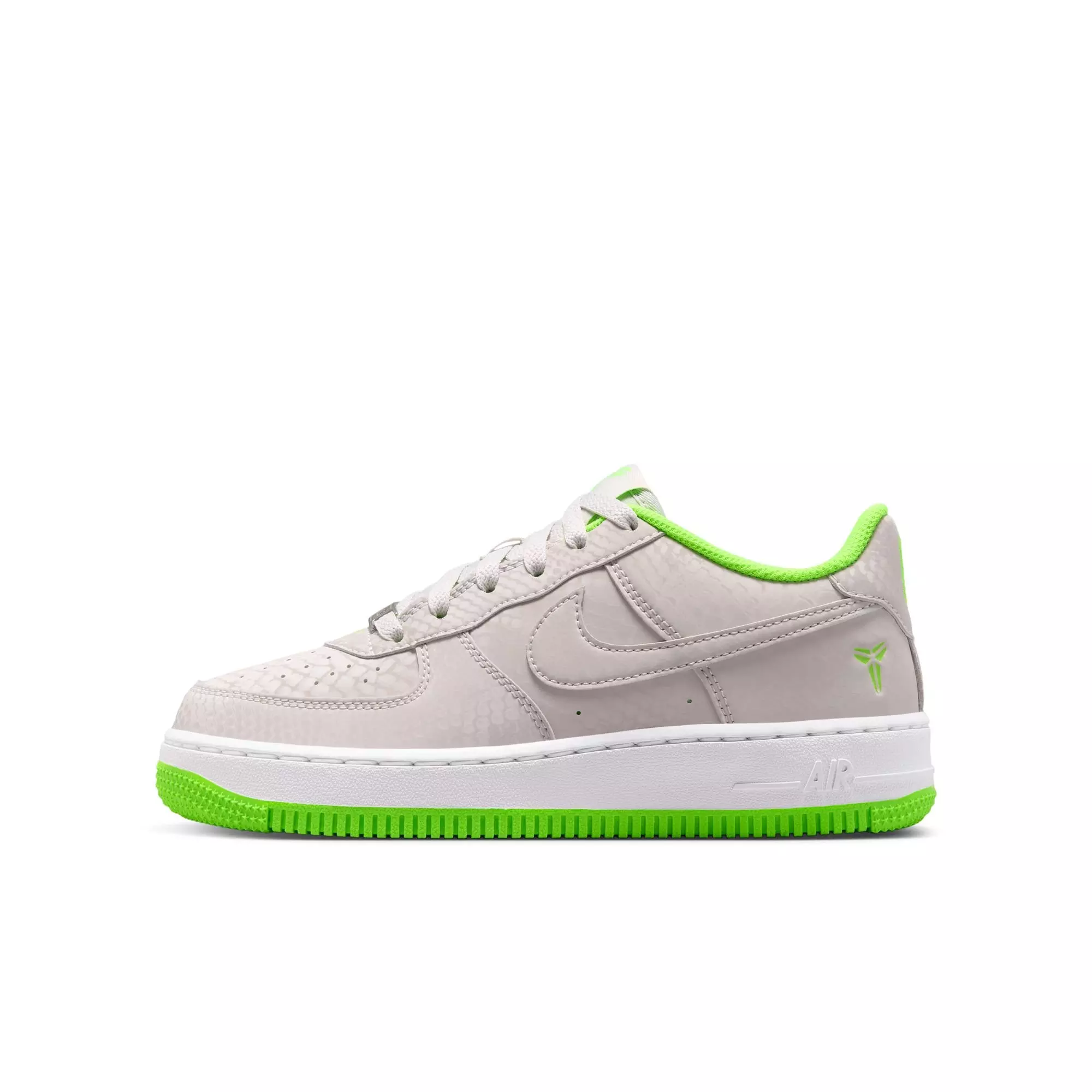 Nike Kobe Air Force 1 Low "Vast Grey" Grade School Kids' Shoe - VAST GREY/ELECTRIC GREEN/WHITE