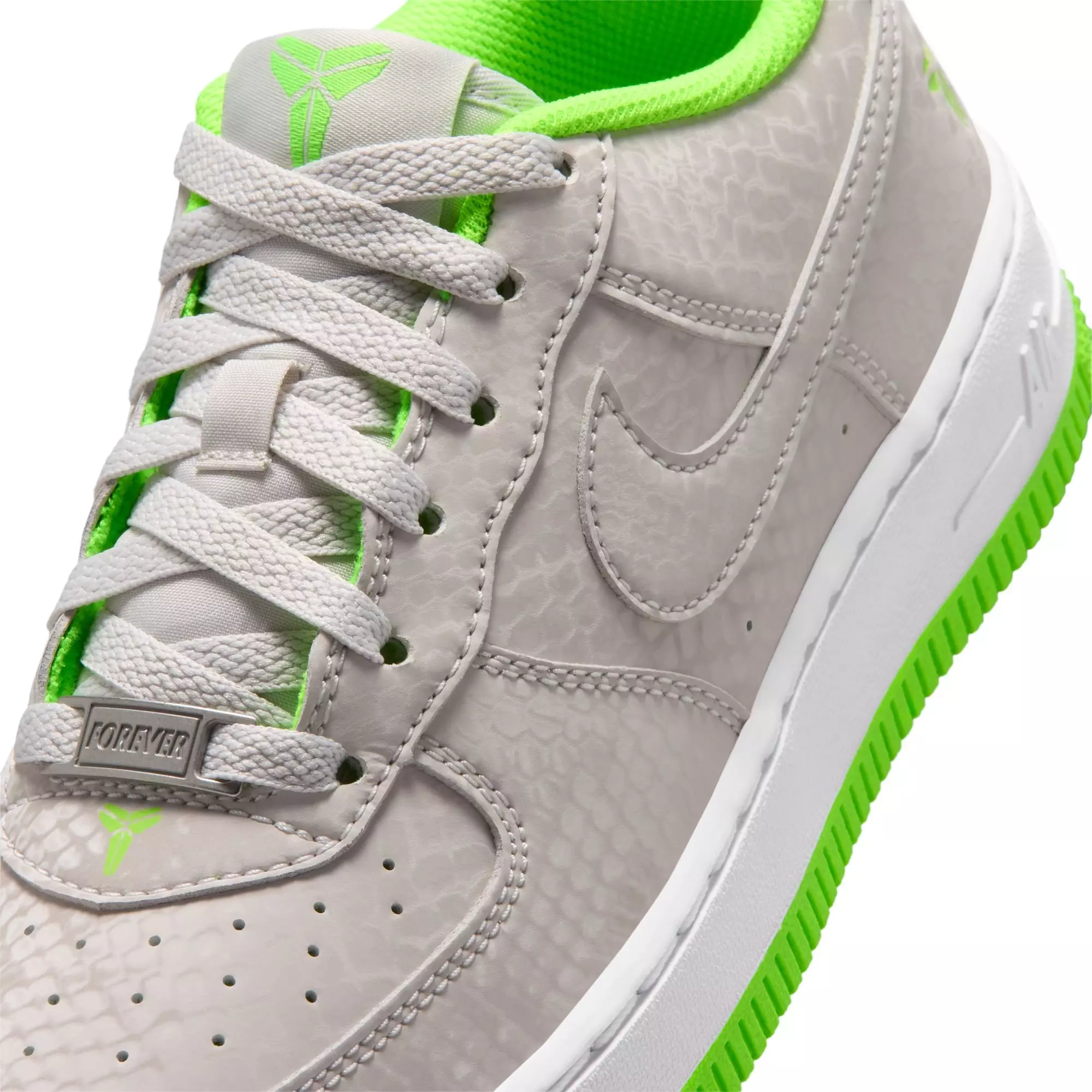 Nike Kobe Air Force 1 Low "Vast Grey" Grade School Kids' Shoe - VAST GREY/ELECTRIC GREEN/WHITE