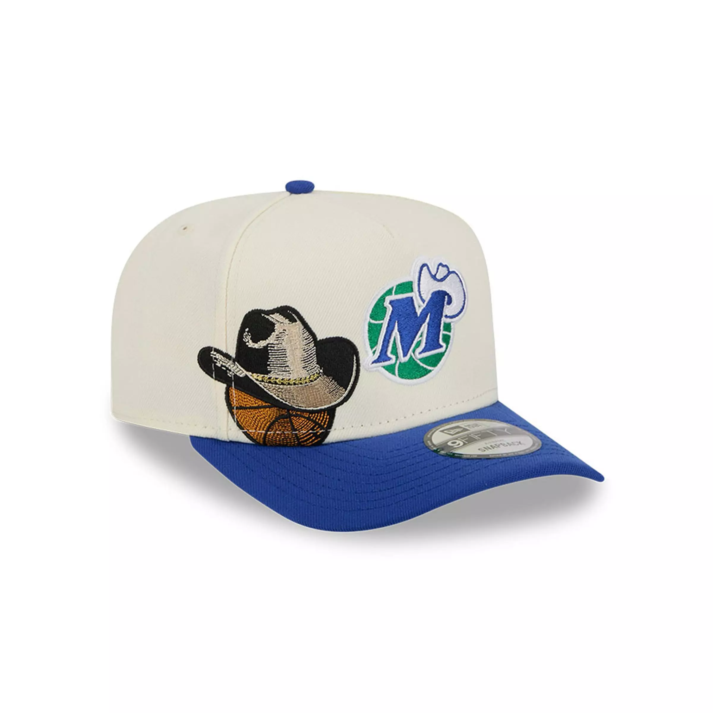 New Era Dallas Mavericks 9FIFTY A-Frame Hardwood Classic Snapback Hat - Cream/Royal - CREAM