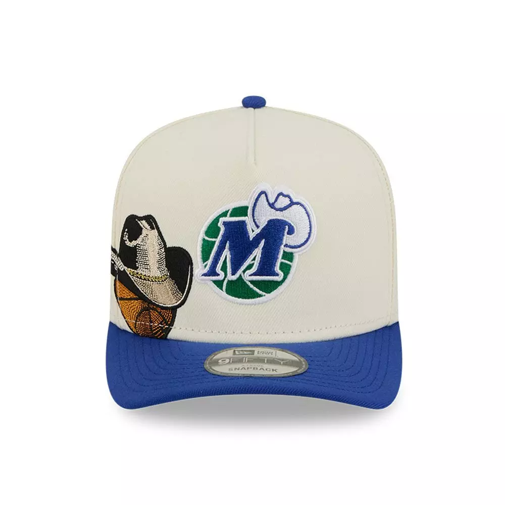New Era Dallas Mavericks 9FIFTY A-Frame Hardwood Classic Snapback Hat - Cream/Royal - CREAM